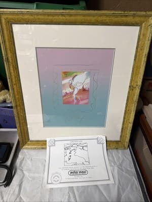 Max Peter Framed Abstract Figurative Print 1985 Pastel Art