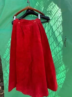 Jas Julie Red Leather Skirt Size 6 Midi Vintage Genuine Womens - Thumbnail 5