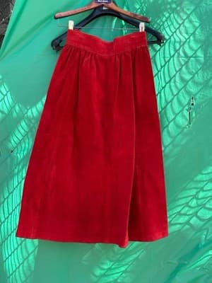 Jas Julie Red Leather Skirt Size 6 Midi Vintage Genuine Womens - Thumbnail 2