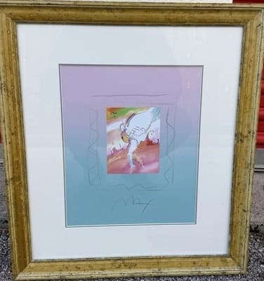 Max Peter Framed Abstract Figurative Print 1985 Pastel Art - Thumbnail 2