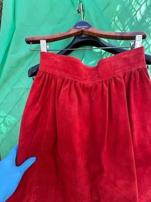 Jas Julie Red Leather Skirt Size 6 Midi Vintage Genuine Womens - Thumbnail 3