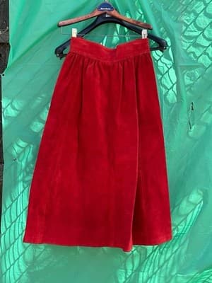 Jas Julie Red Leather Skirt Size 6 Midi Vintage Genuine Womens