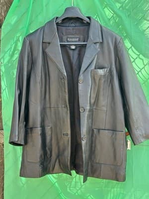 Dialogue Black Leather Blazer Jacket Women Large Genuine Leather