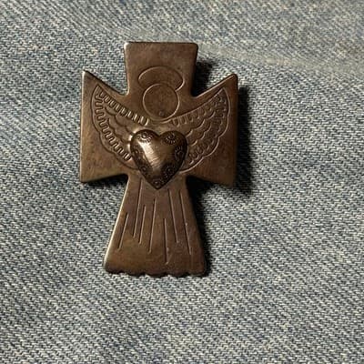 Vintage 925 Sterling Silver Angel Brooch Pin Heart Wings Southwestern