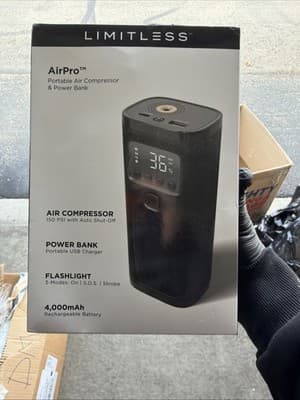 Limitless AirPro 4000mAh Portable Air Compressor Power Bank Flashlight Recharge