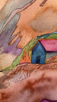 Fran Larsen Framed Watercolor Landscape Art Hand Painted Frame 34x26 - Thumbnail 19