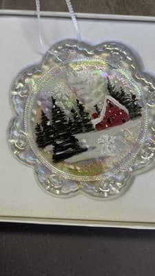 Fenton Sarafina’s Glass Snowflake V-Miracle Ornament Iridescent w Box - Thumbnail 4