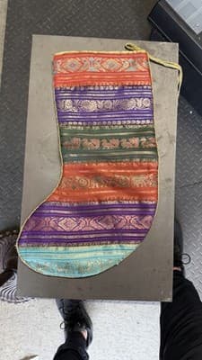 Sudha Silk Christmas Stocking Peacock Woven India Red Lined Holiday Decor - Thumbnail 4