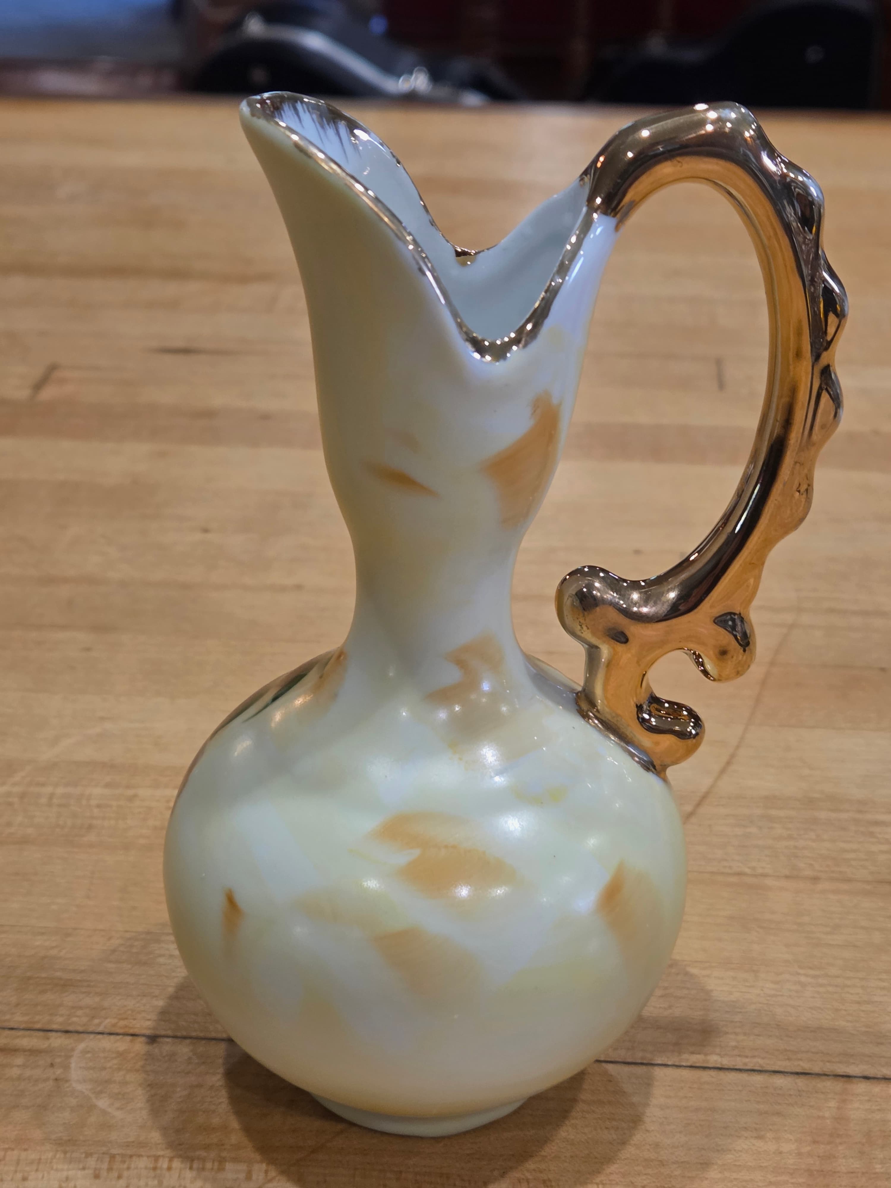 Vintage Lefton China Miniature Floral Ewer Pitcher Gold Handle E1348 - Thumbnail 2