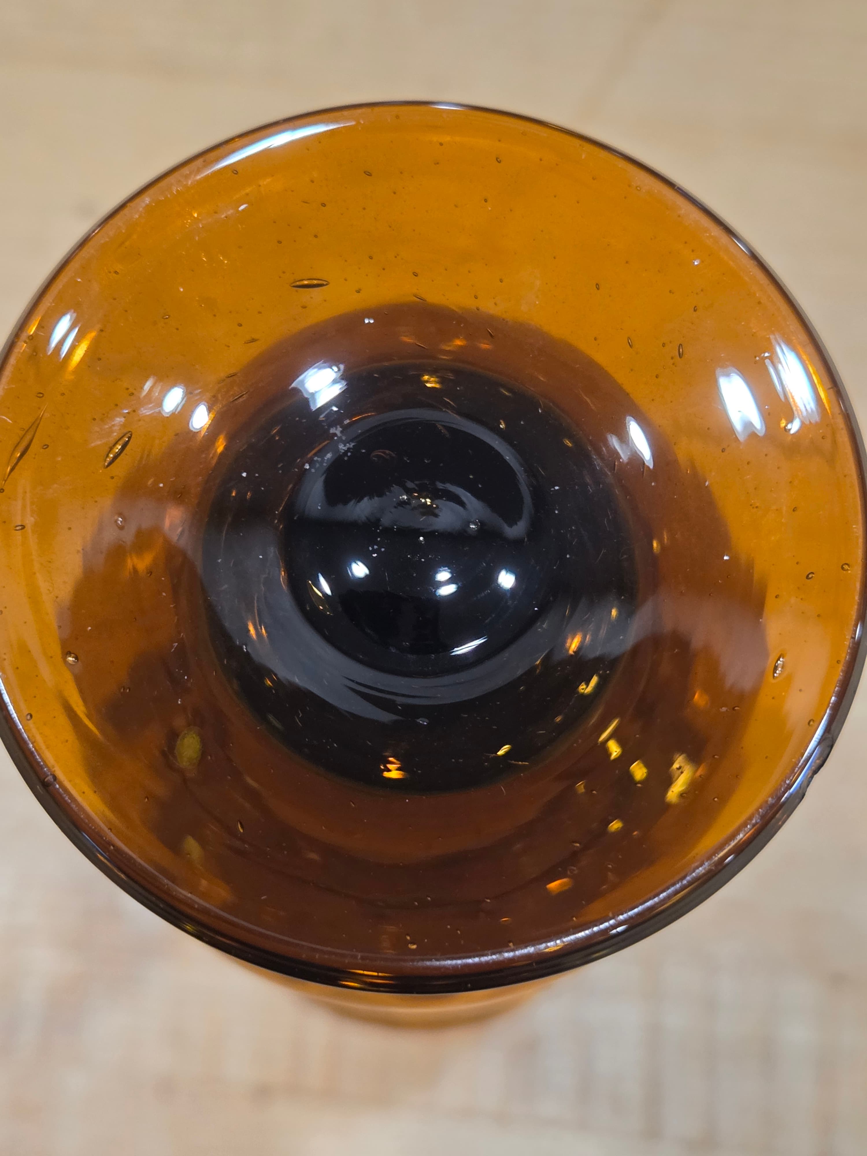 Vintage Empoli Italy Amber Glass Optic Swirl Pedestal Bud Vase - Thumbnail 3