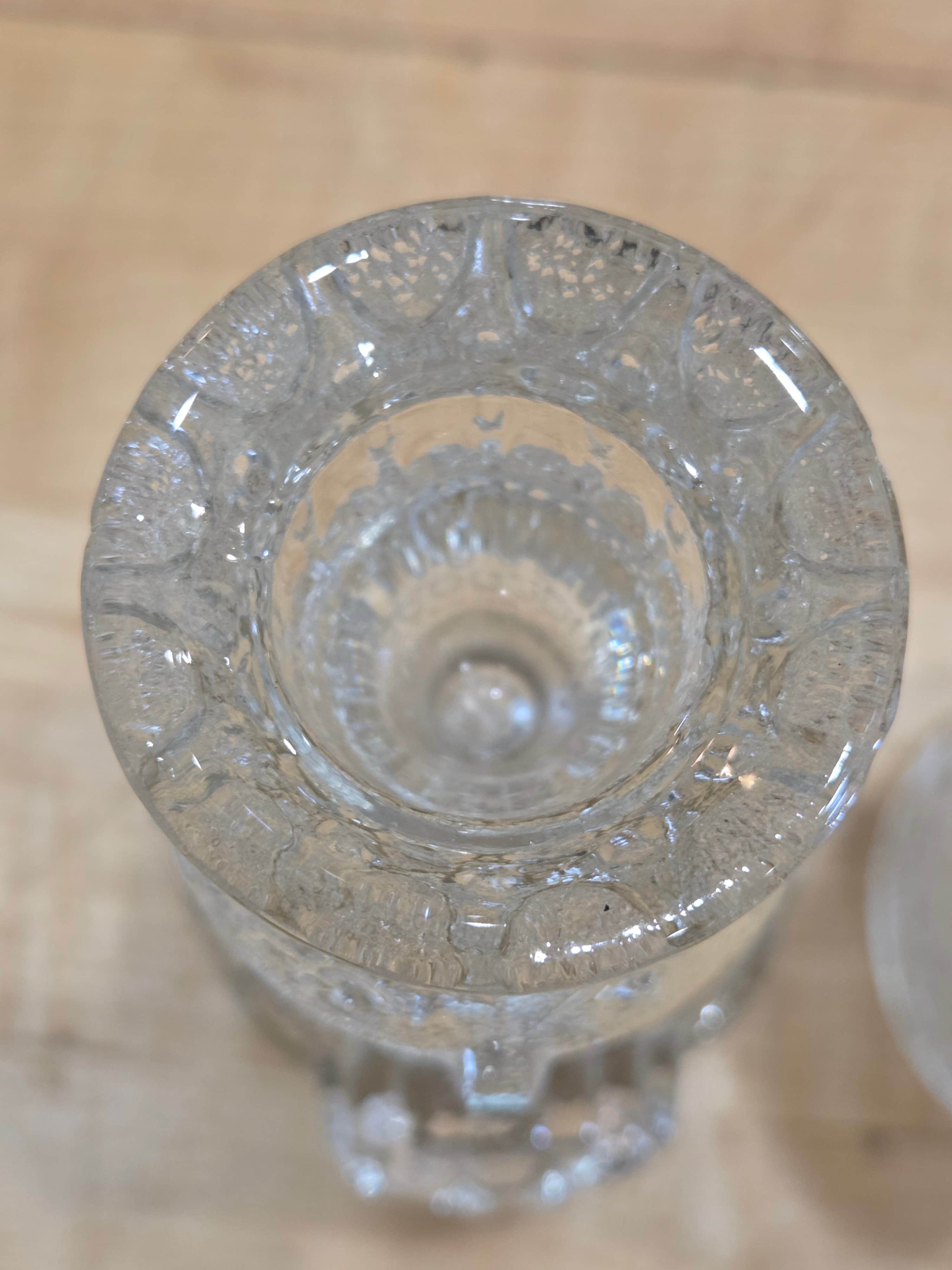 Vintage Scandinavian Textured Ice Glass King & Queen Taper Candlestick Holders - Thumbnail 4