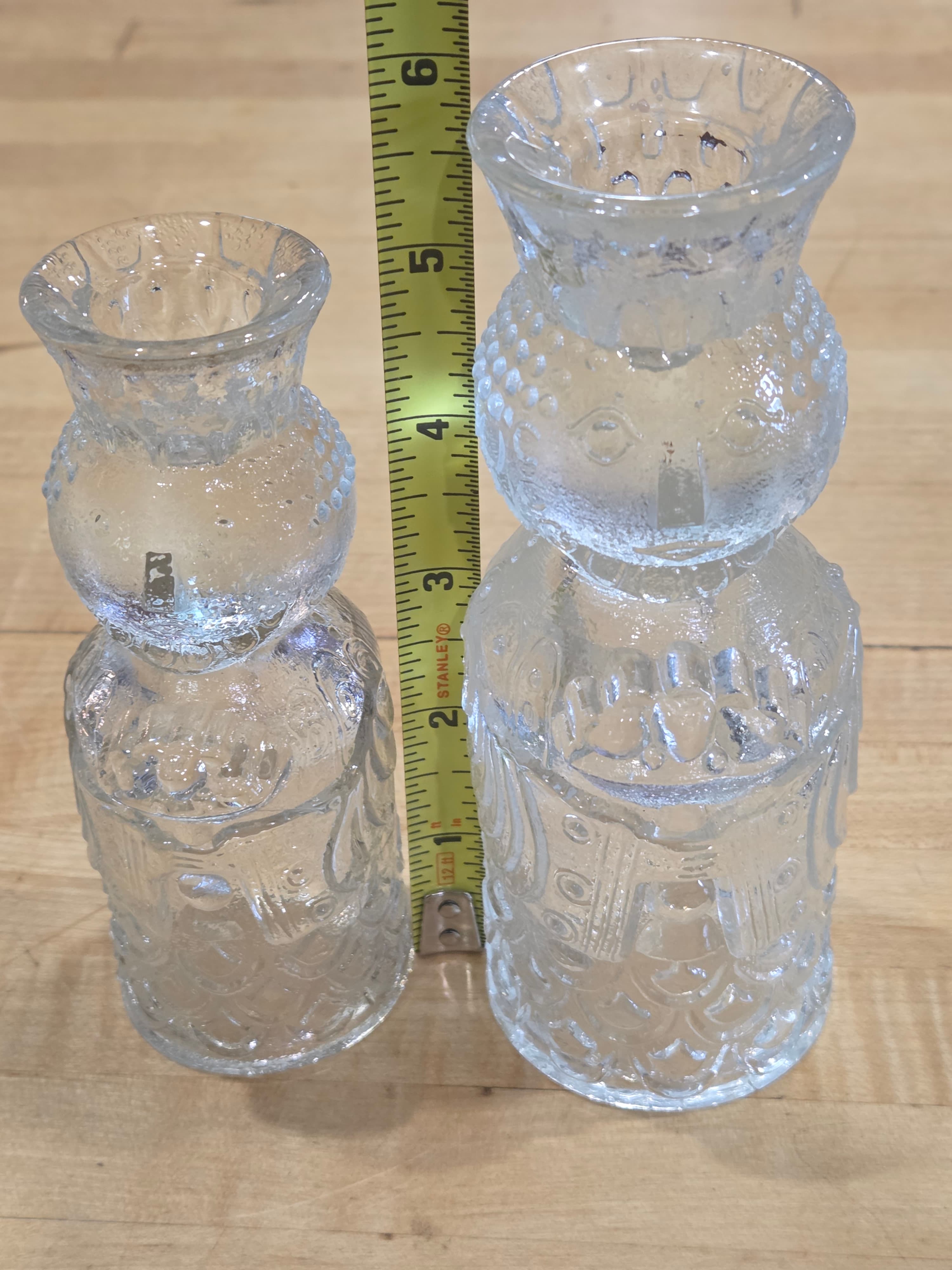 Vintage Scandinavian Textured Ice Glass King & Queen Taper Candlestick Holders - Thumbnail 6
