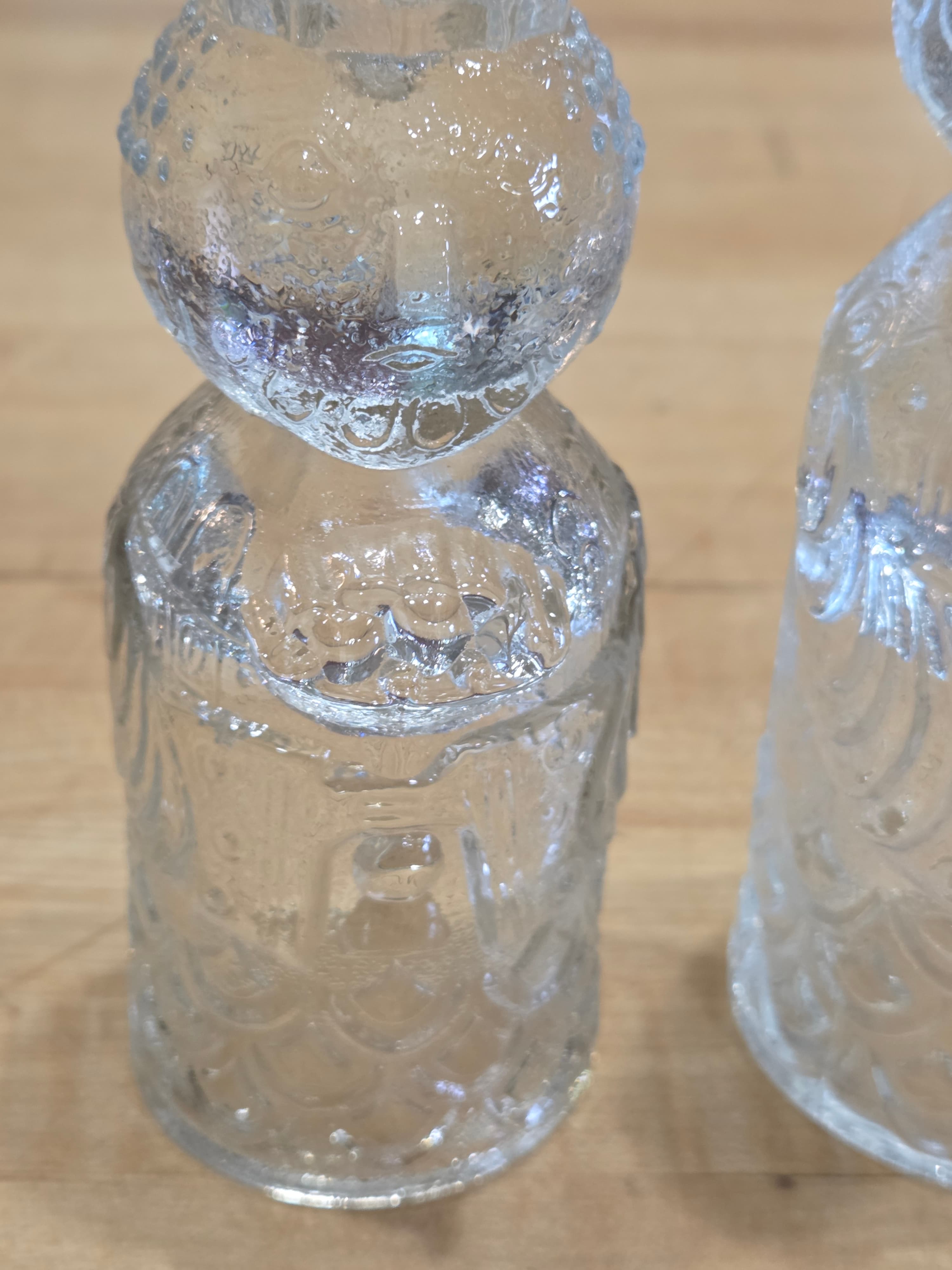 Vintage Scandinavian Textured Ice Glass King & Queen Taper Candlestick Holders - Thumbnail 3
