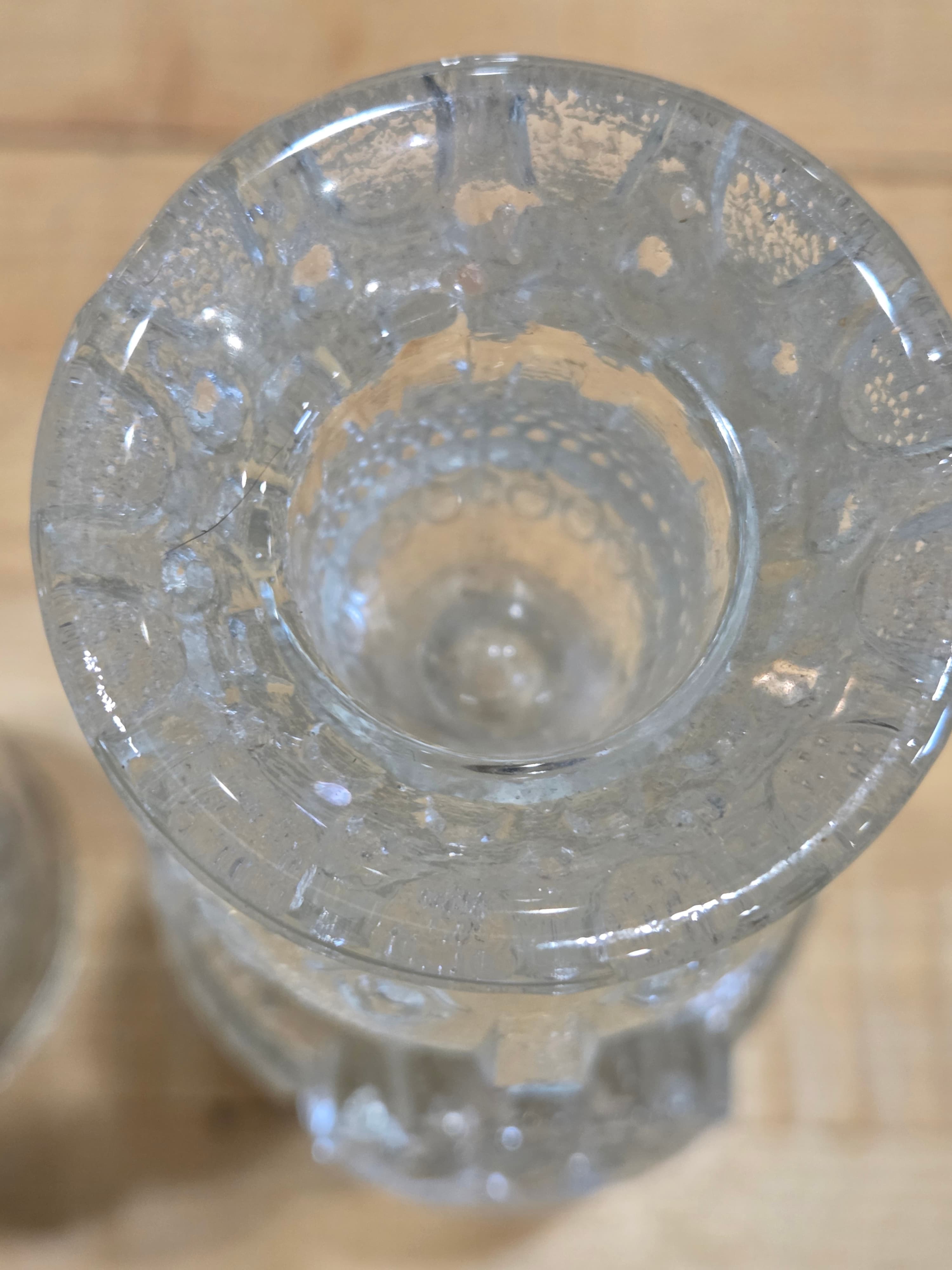 Vintage Scandinavian Textured Ice Glass King & Queen Taper Candlestick Holders - Thumbnail 5