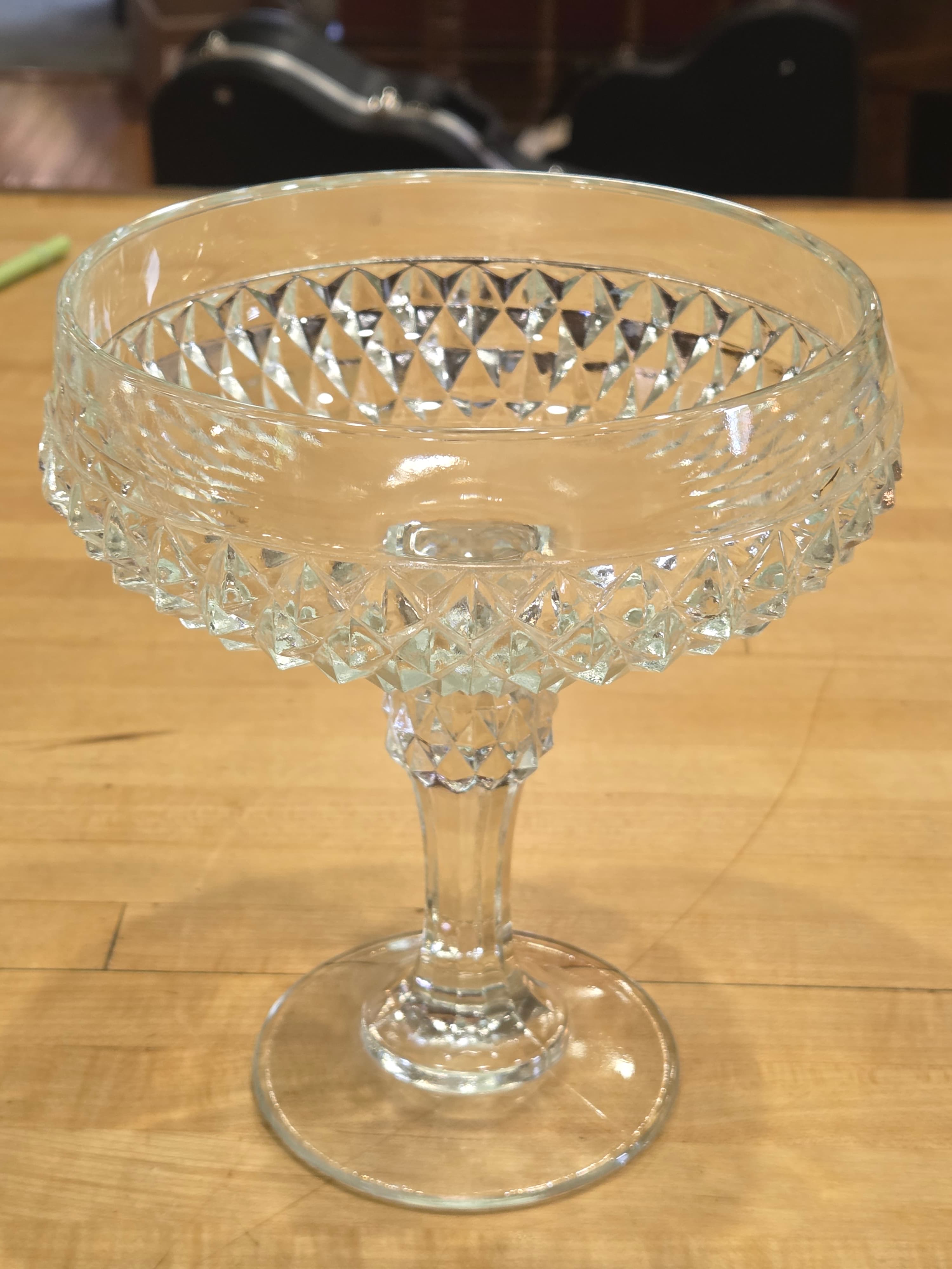 Vintage Indiana Glass Clear Diamond Point Pedestal Compote Bowl Candy Dish
