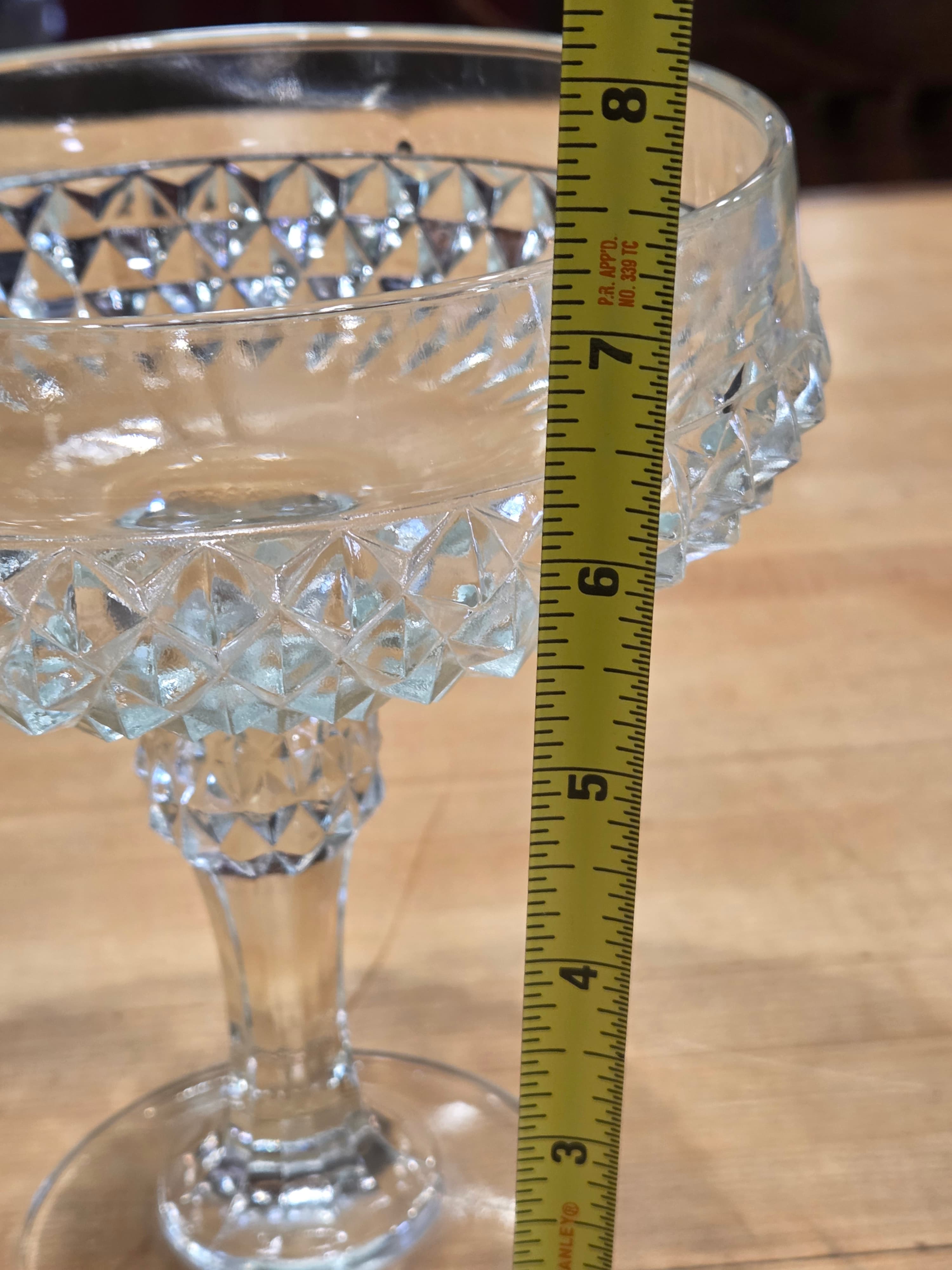 Vintage Indiana Glass Clear Diamond Point Pedestal Compote Bowl Candy Dish - Thumbnail 4