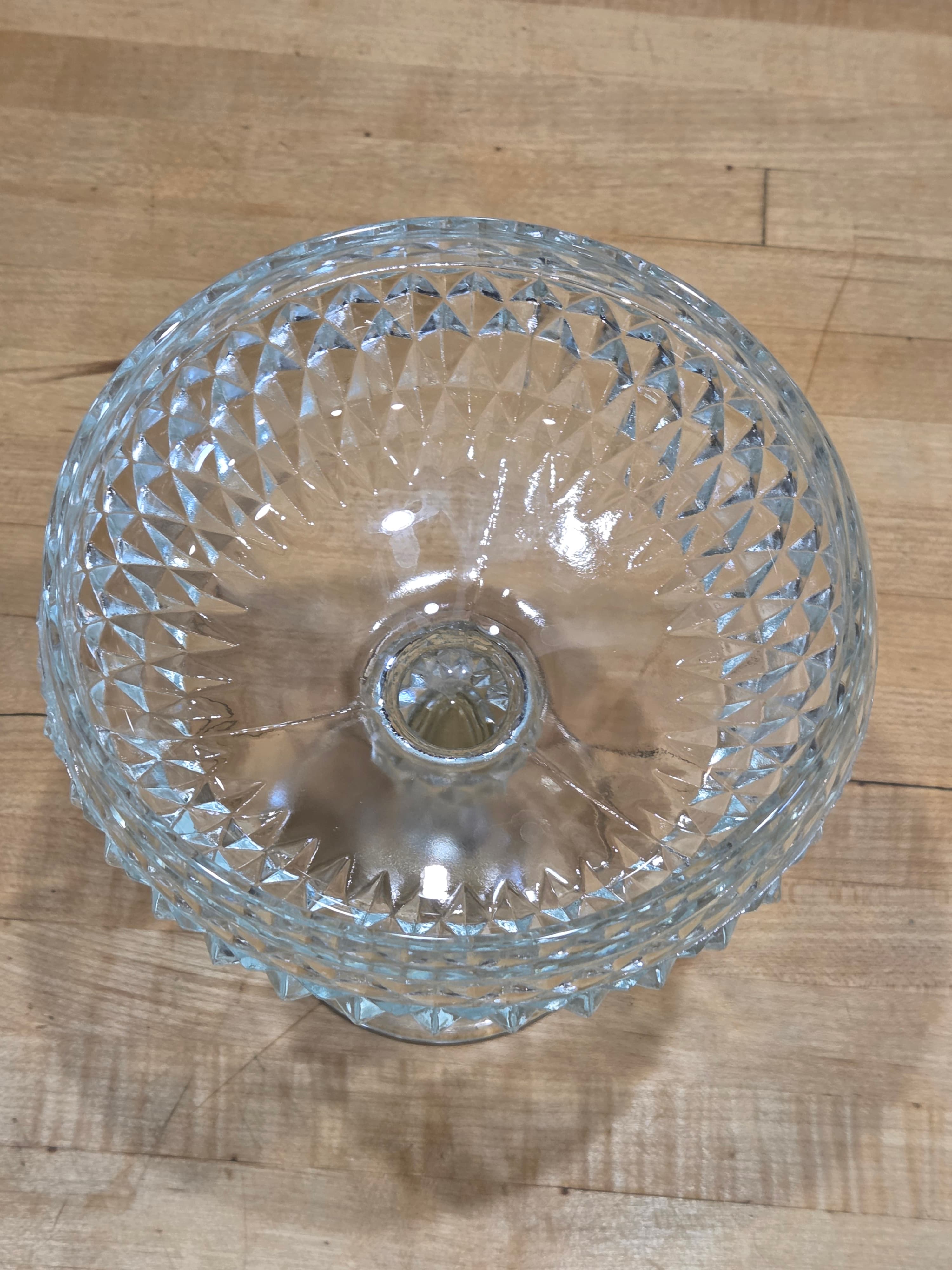 Vintage Indiana Glass Clear Diamond Point Pedestal Compote Bowl Candy Dish - Thumbnail 2