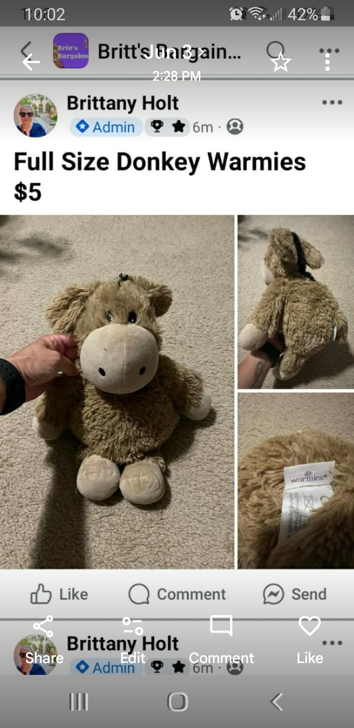 Warmies Full Size Donkey Plush Toy Brown - Thumbnail 2
