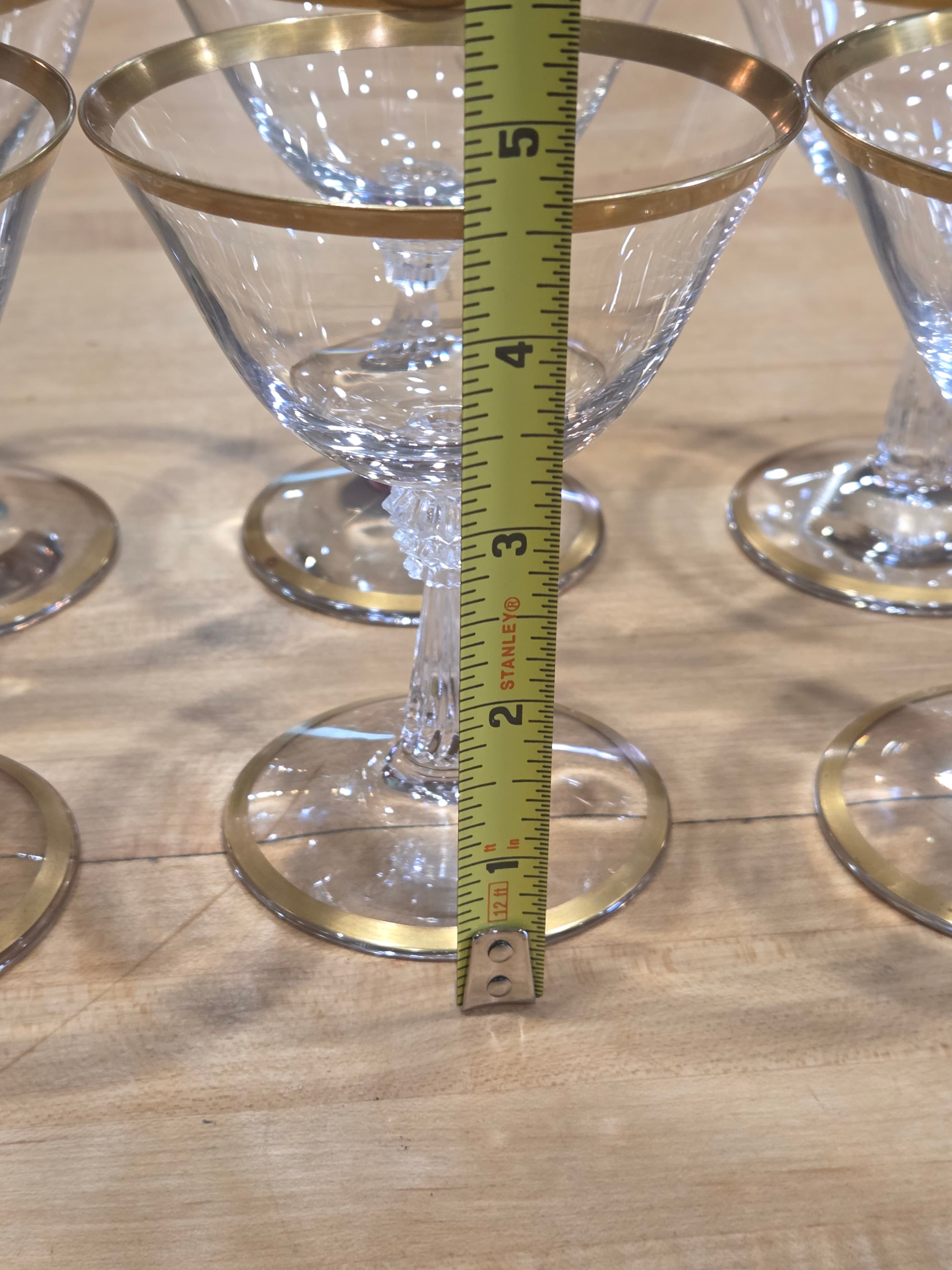 Vintage Mid Century Gold Rim Crystal Champagne Coupe Cocktail Glasses Set of 6 - Thumbnail 5