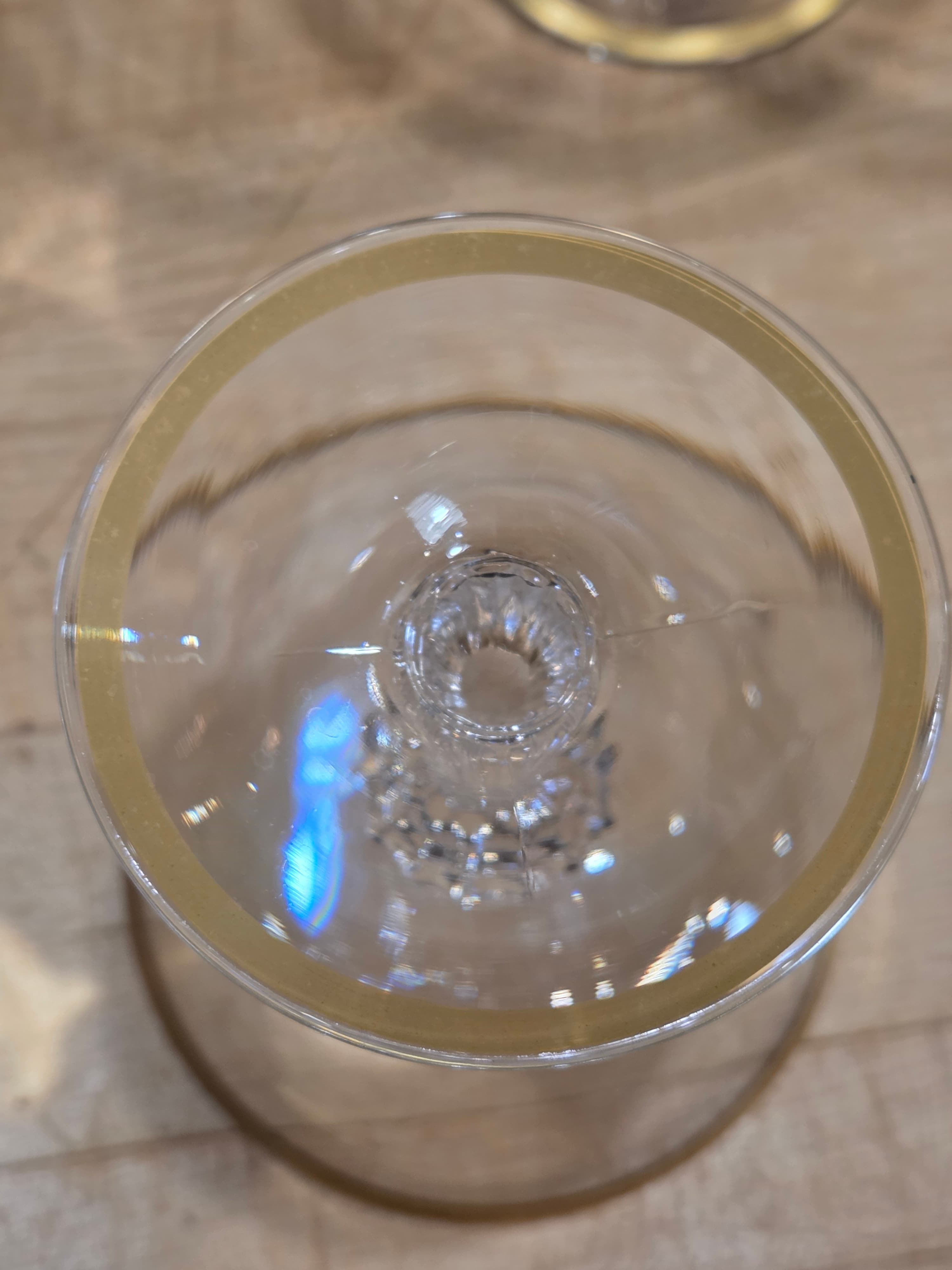 Vintage Mid Century Gold Rim Crystal Champagne Coupe Cocktail Glasses Set of 6 - Thumbnail 4