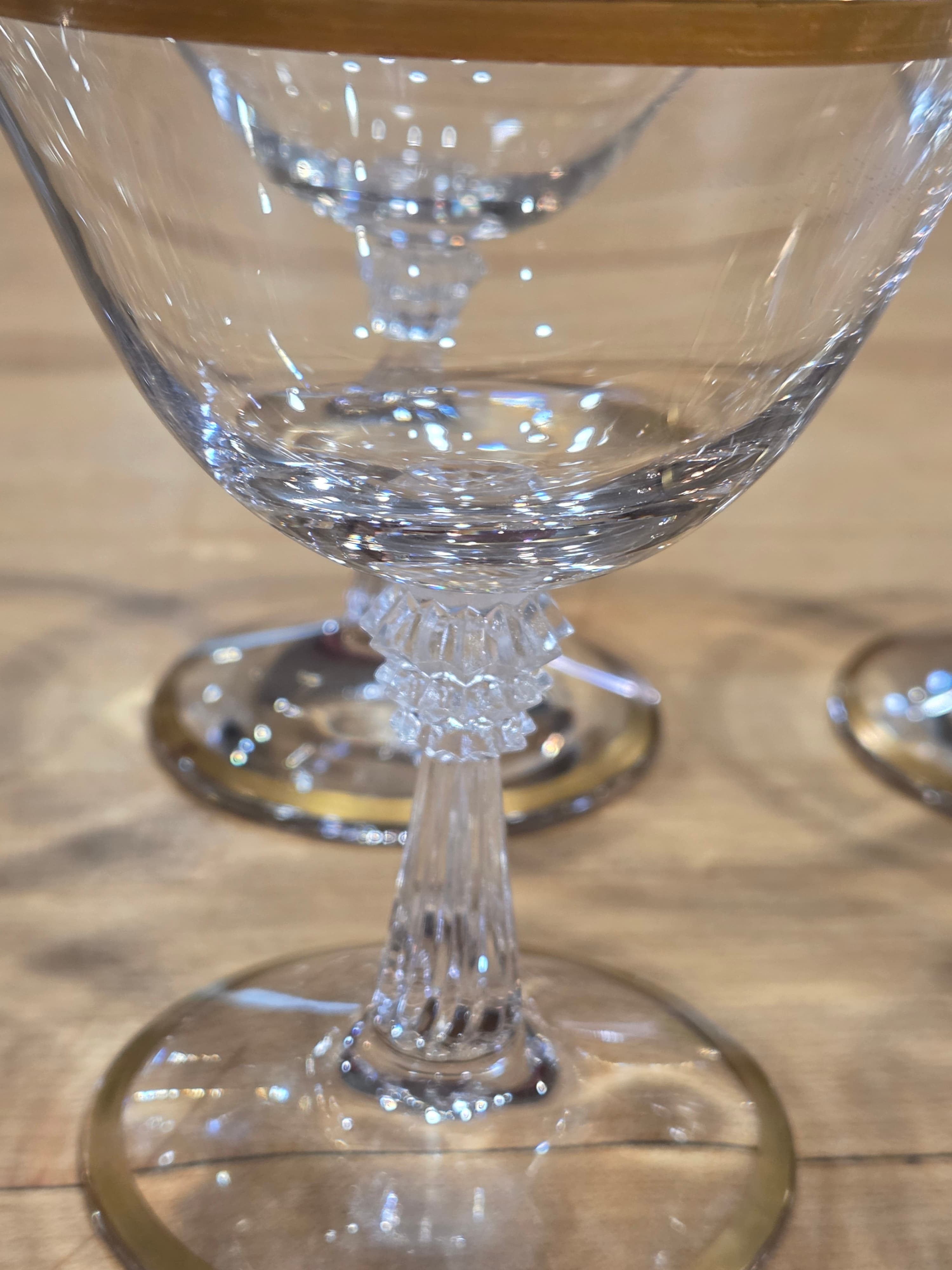 Vintage Mid Century Gold Rim Crystal Champagne Coupe Cocktail Glasses Set of 6 - Thumbnail 2