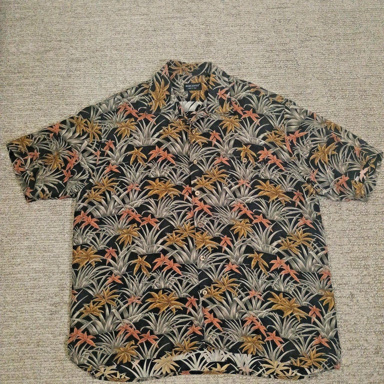 VINTAGE RISCATTO SHIRT XL TROPICAL LIGHTWEIGHT FLOWY HAWAIIAN SHIRT - Thumbnail 2