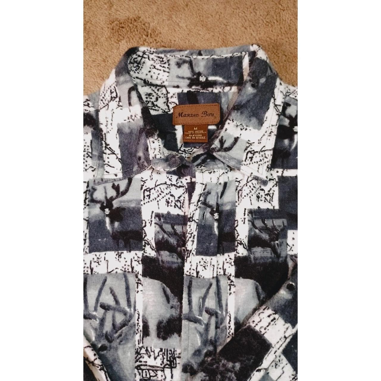 Marino Bay Heavy Thick Flannel Shirt for Men 100% Cotton Mens Large Deer & Elk Print Soft Material - Thumbnail 3