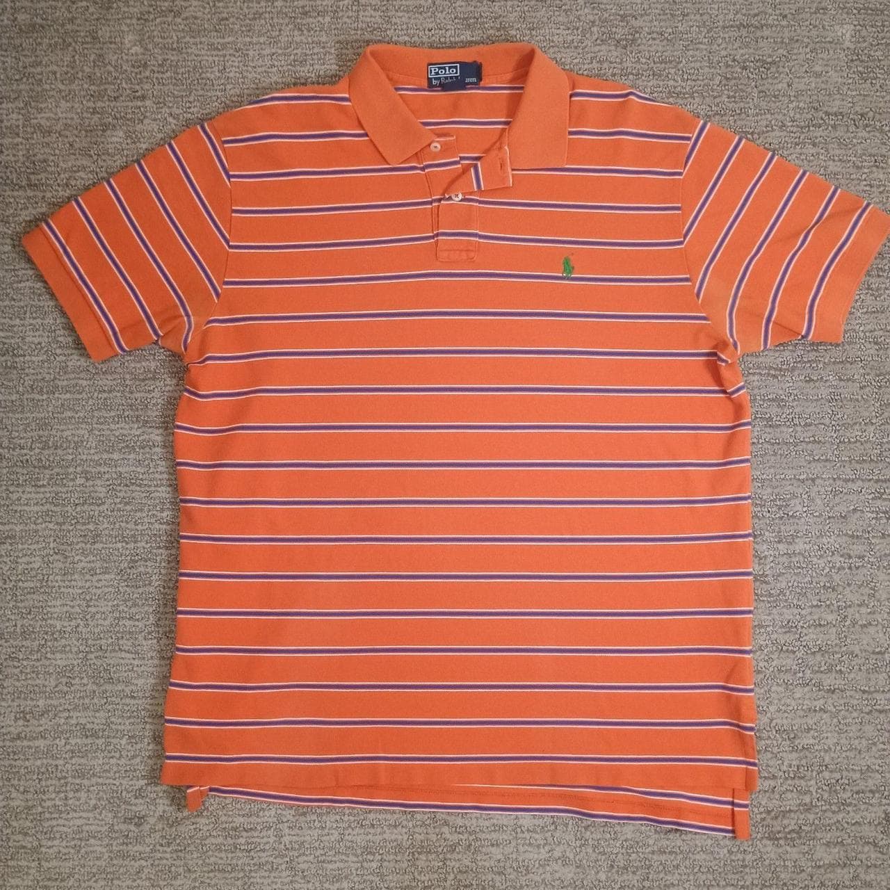 POLO RALPH LAUREN SHIRT MENS XL ORANGE BLUE STRIPED SHORT SLEEVE - Thumbnail 2