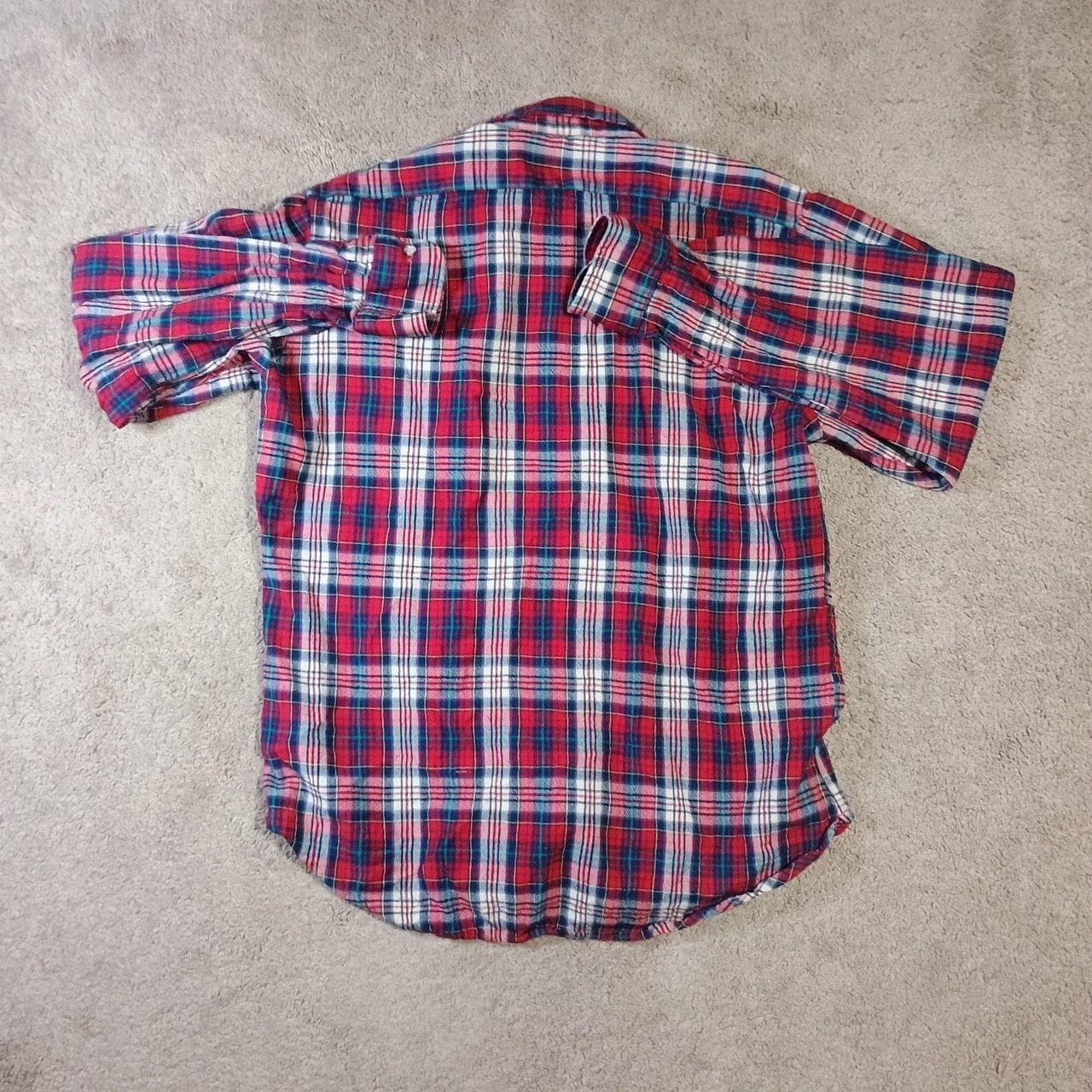 PENDLETON WOOL FLANNEL SHIRT WOMANS LARGE RED /WHITE CHECK LONG SLEEVE BUTTON UP - Thumbnail 3