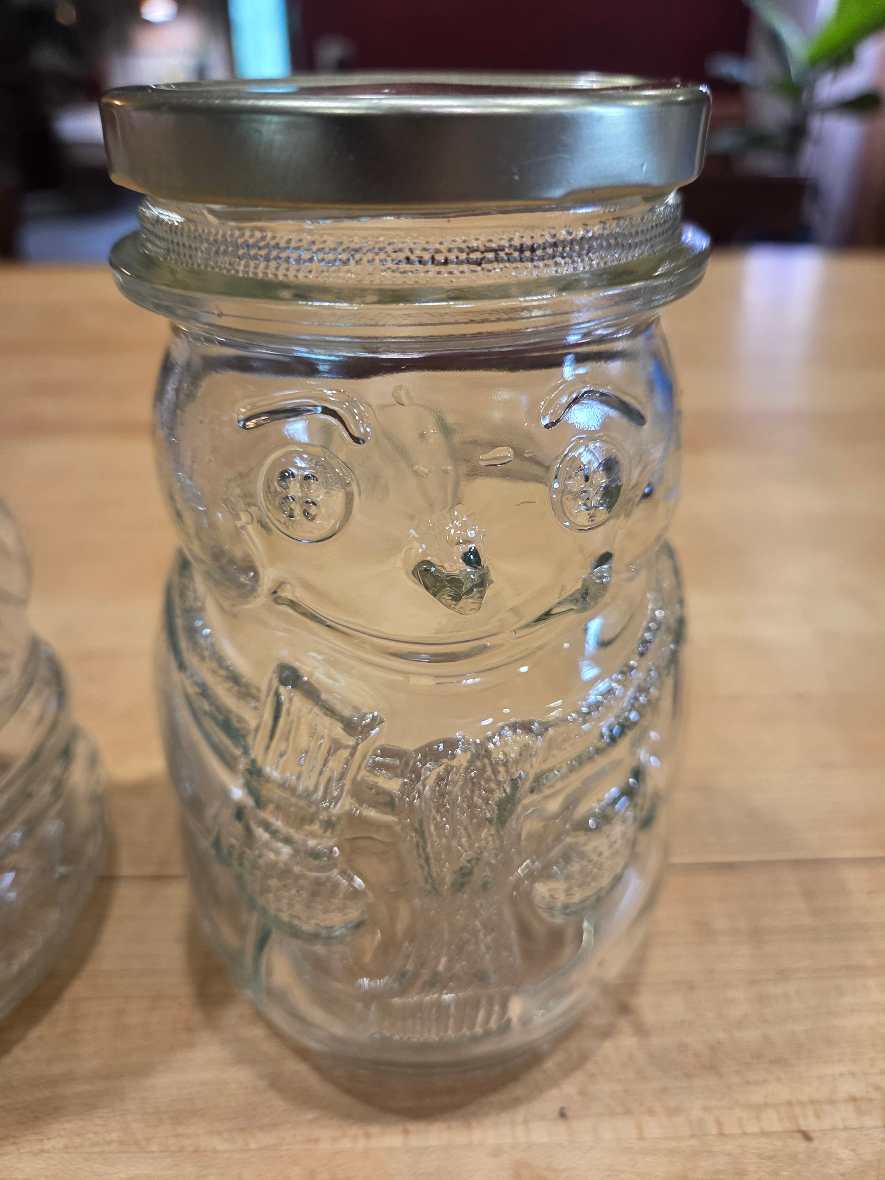 Vintage Welchs Jelly Holiday Jars Santa and Snowman Molded Clear Glass Set of 2 - Thumbnail 4