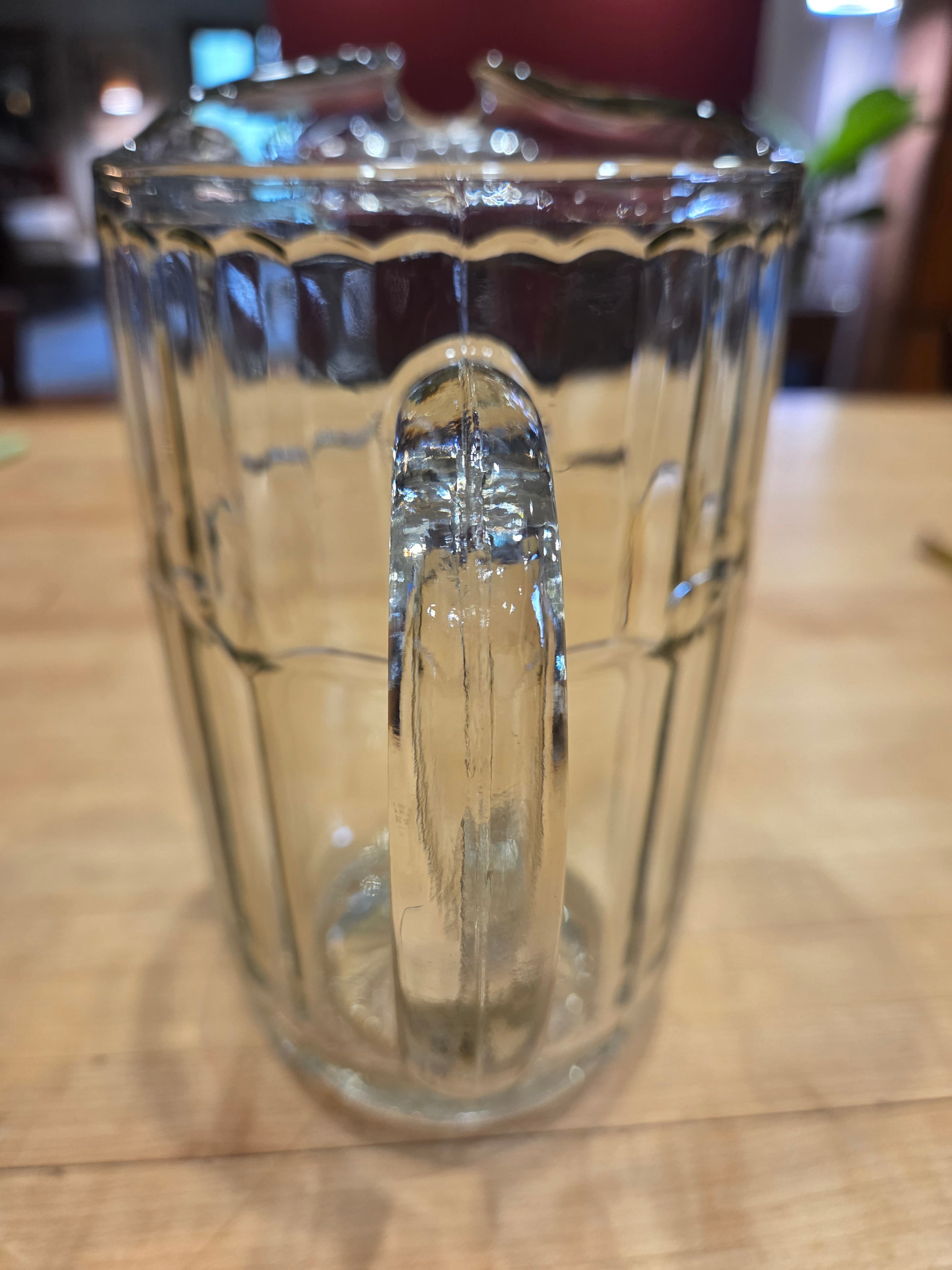 Vintage Anchor Hocking Clear Glass 8 Inch Panel Spoke Bottom Ice Lip Pitcher - Thumbnail 2