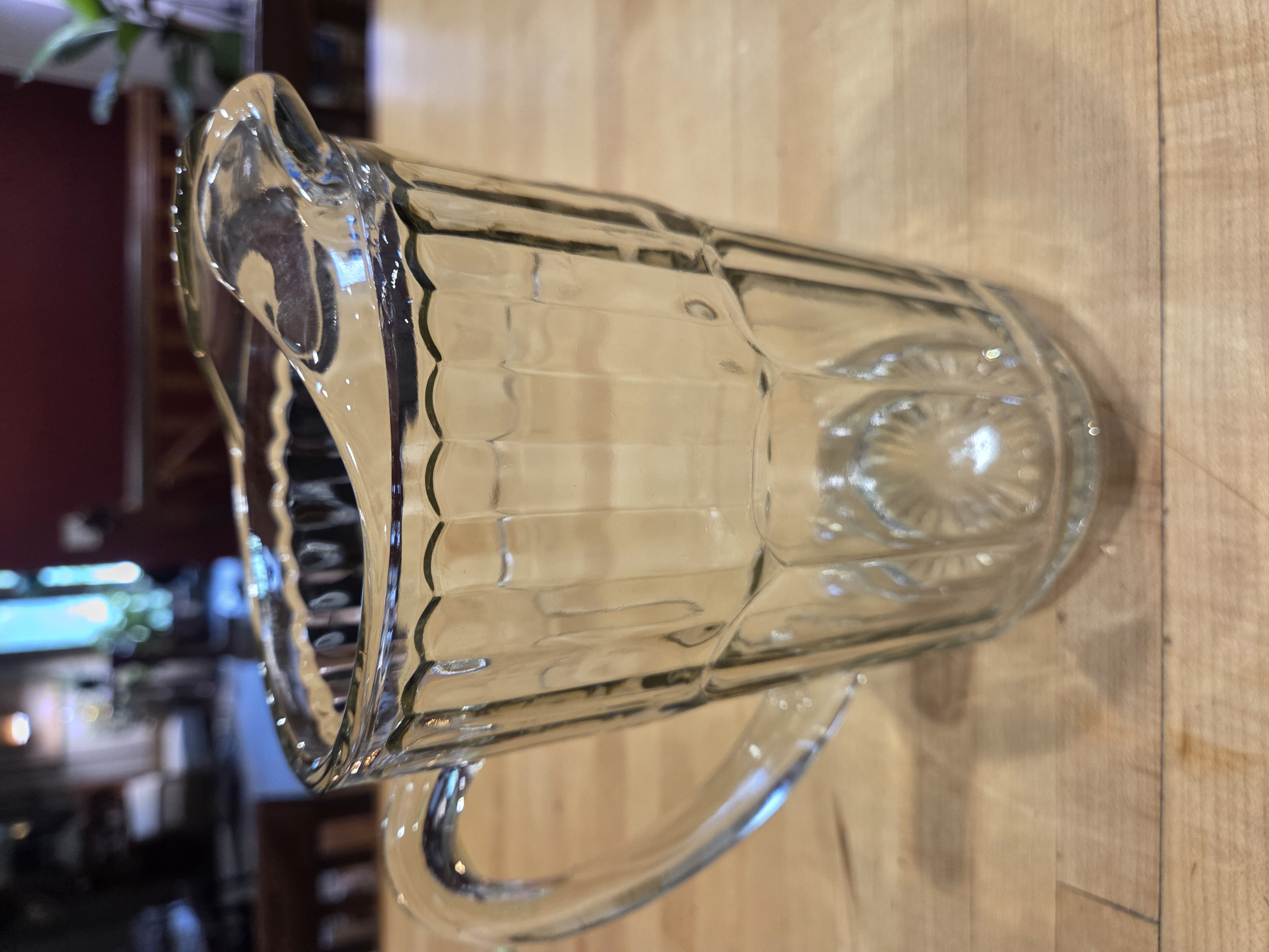 Vintage Anchor Hocking Clear Glass 8 Inch Panel Spoke Bottom Ice Lip Pitcher