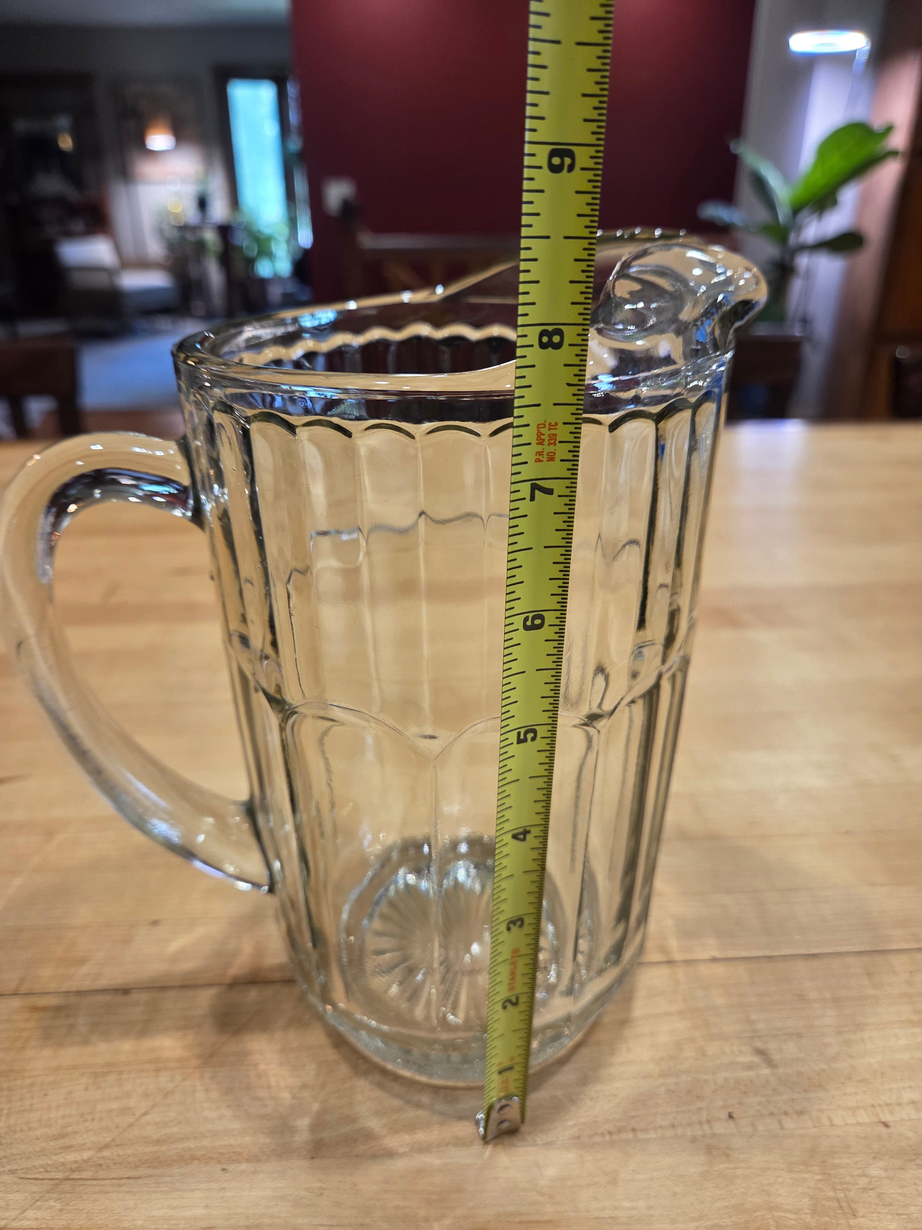 Vintage Anchor Hocking Clear Glass 8 Inch Panel Spoke Bottom Ice Lip Pitcher - Thumbnail 7