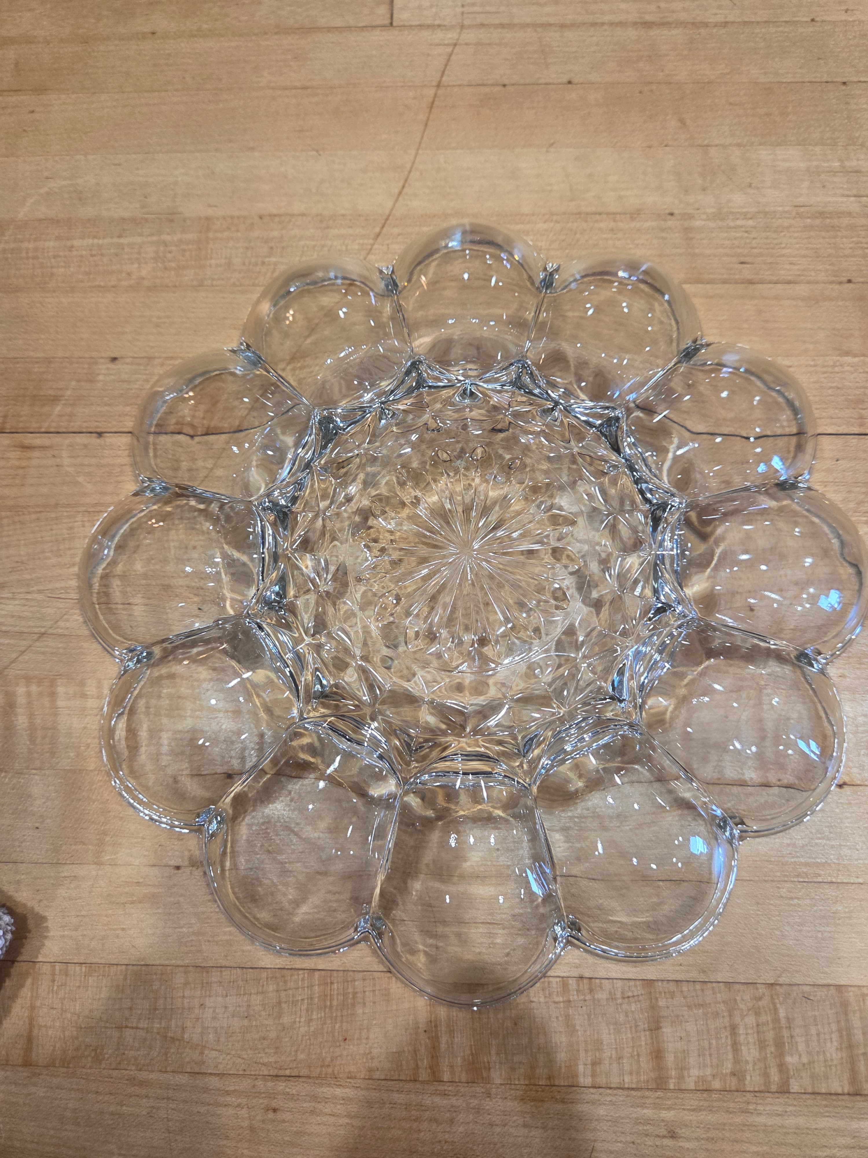 Vintage Anchor Hocking Clear Glass 10 Inch Scalloped 12 Well Deviled Egg Plate - Thumbnail 2