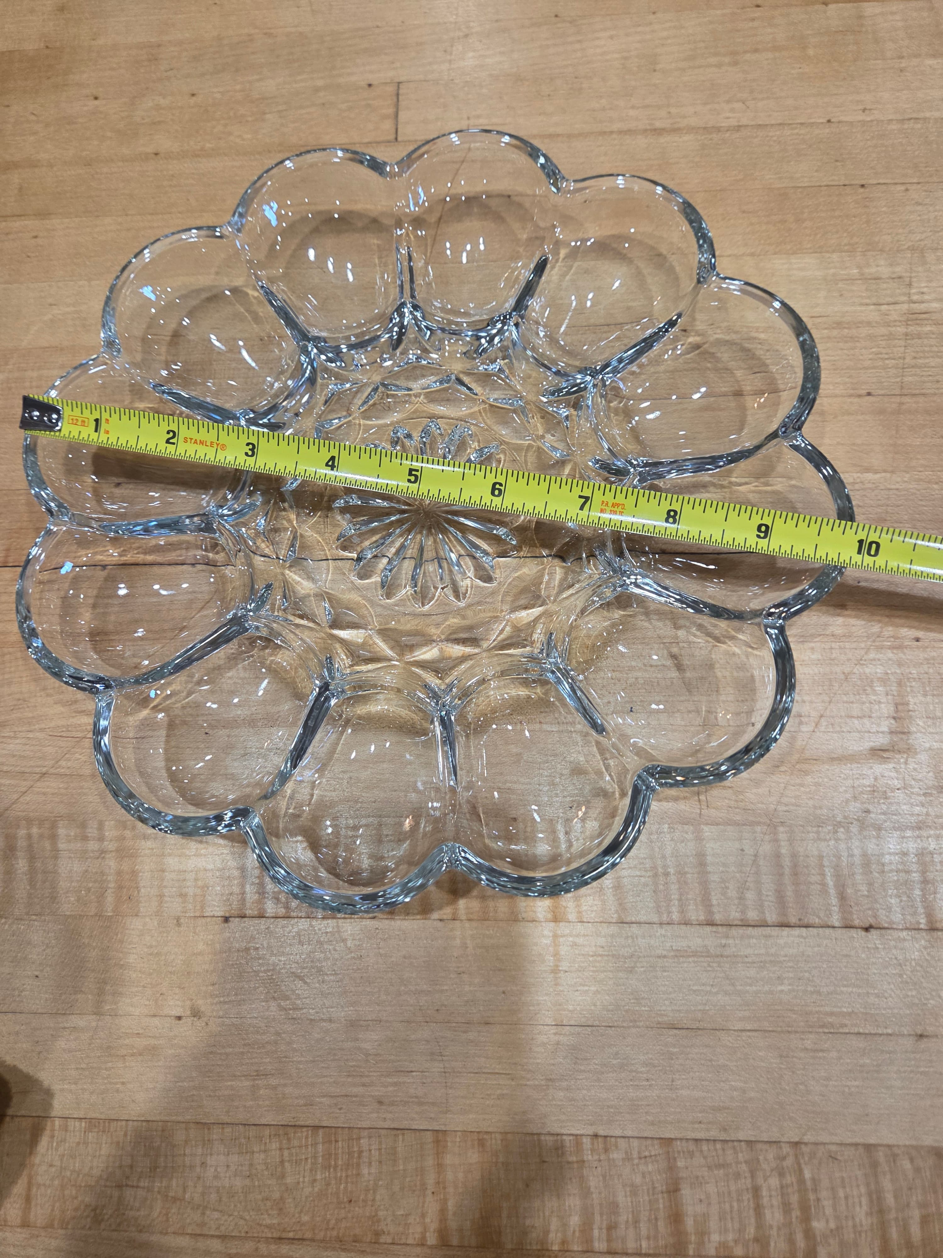 Vintage Anchor Hocking Clear Glass 10 Inch Scalloped 12 Well Deviled Egg Plate - Thumbnail 3