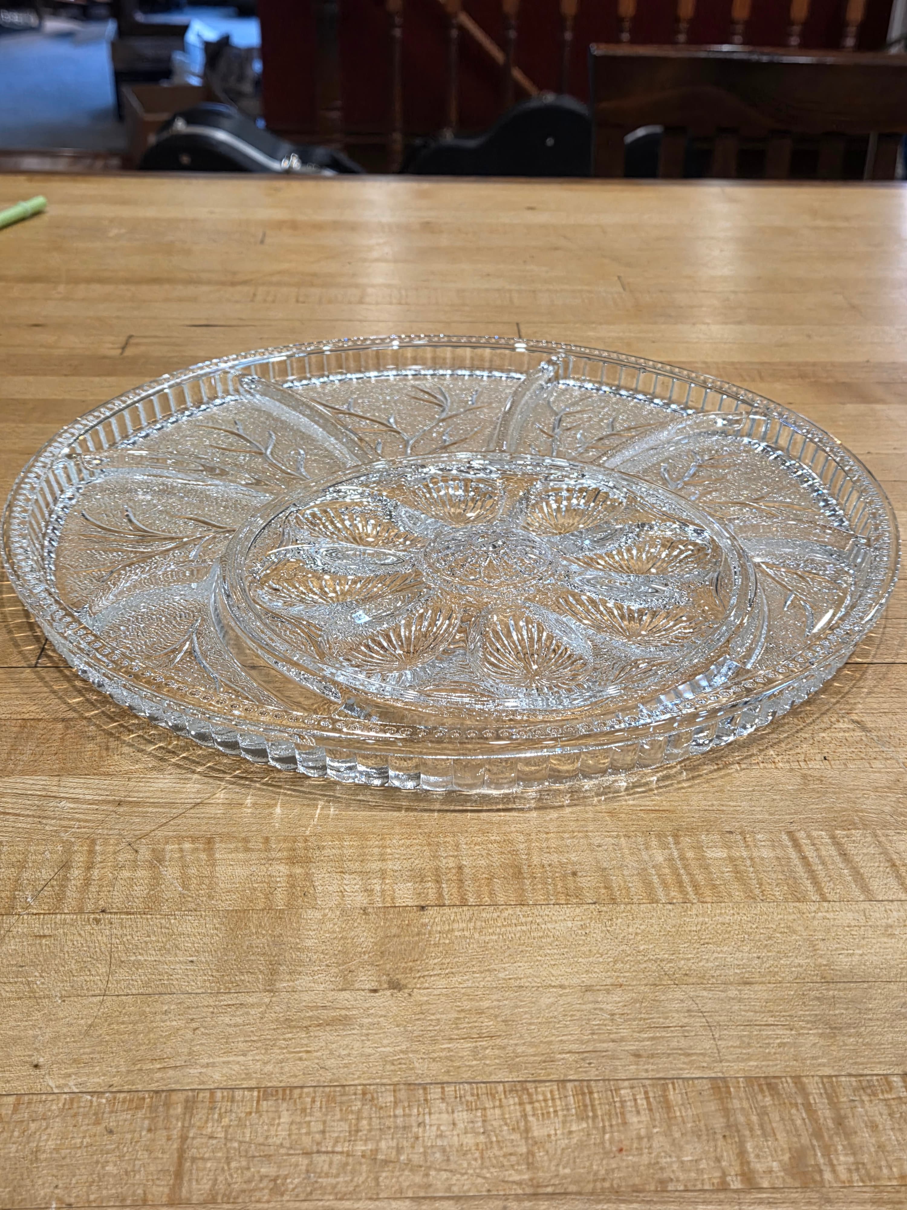 Vintage Indiana Glass Tree of Life Deviled Egg Relish Platter Clear 13 Inch - Thumbnail 3