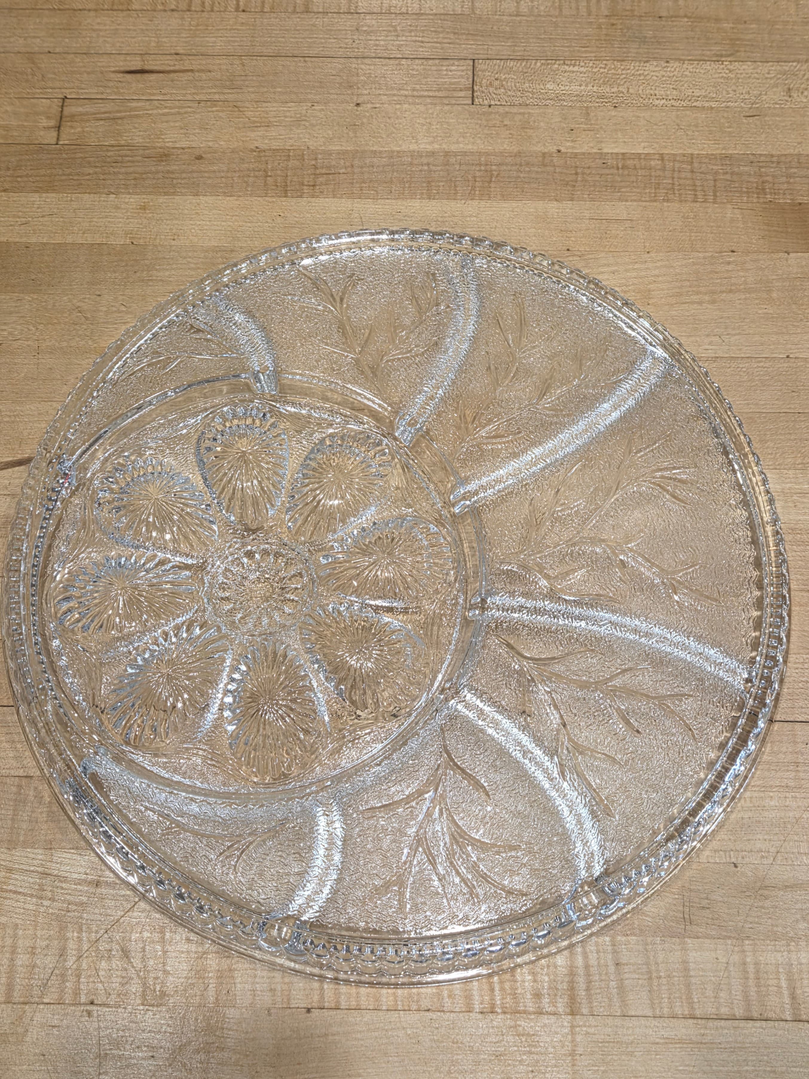Vintage Indiana Glass Tree of Life Deviled Egg Relish Platter Clear 13 Inch - Thumbnail 2