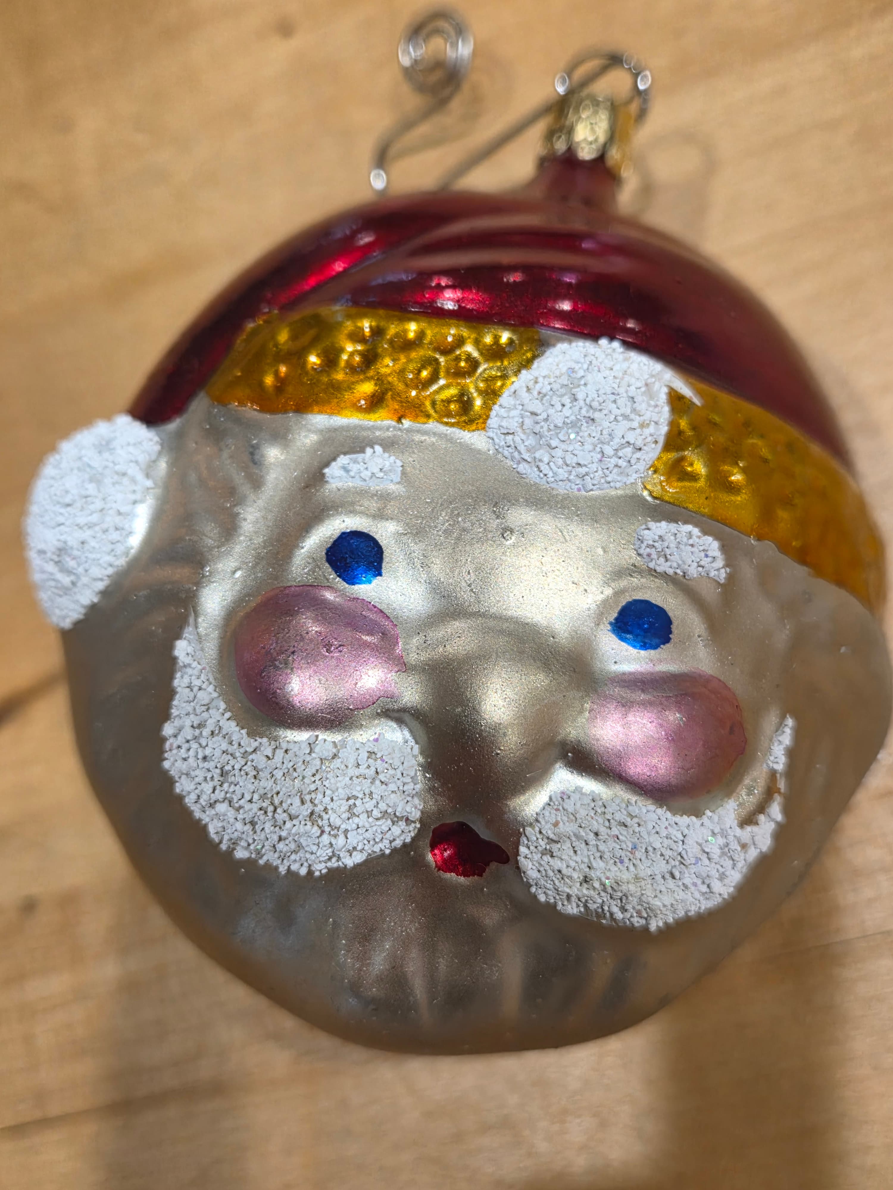 Vintage West Germany Mercury Glass Santa Head Christmas Ornament Mica Beard