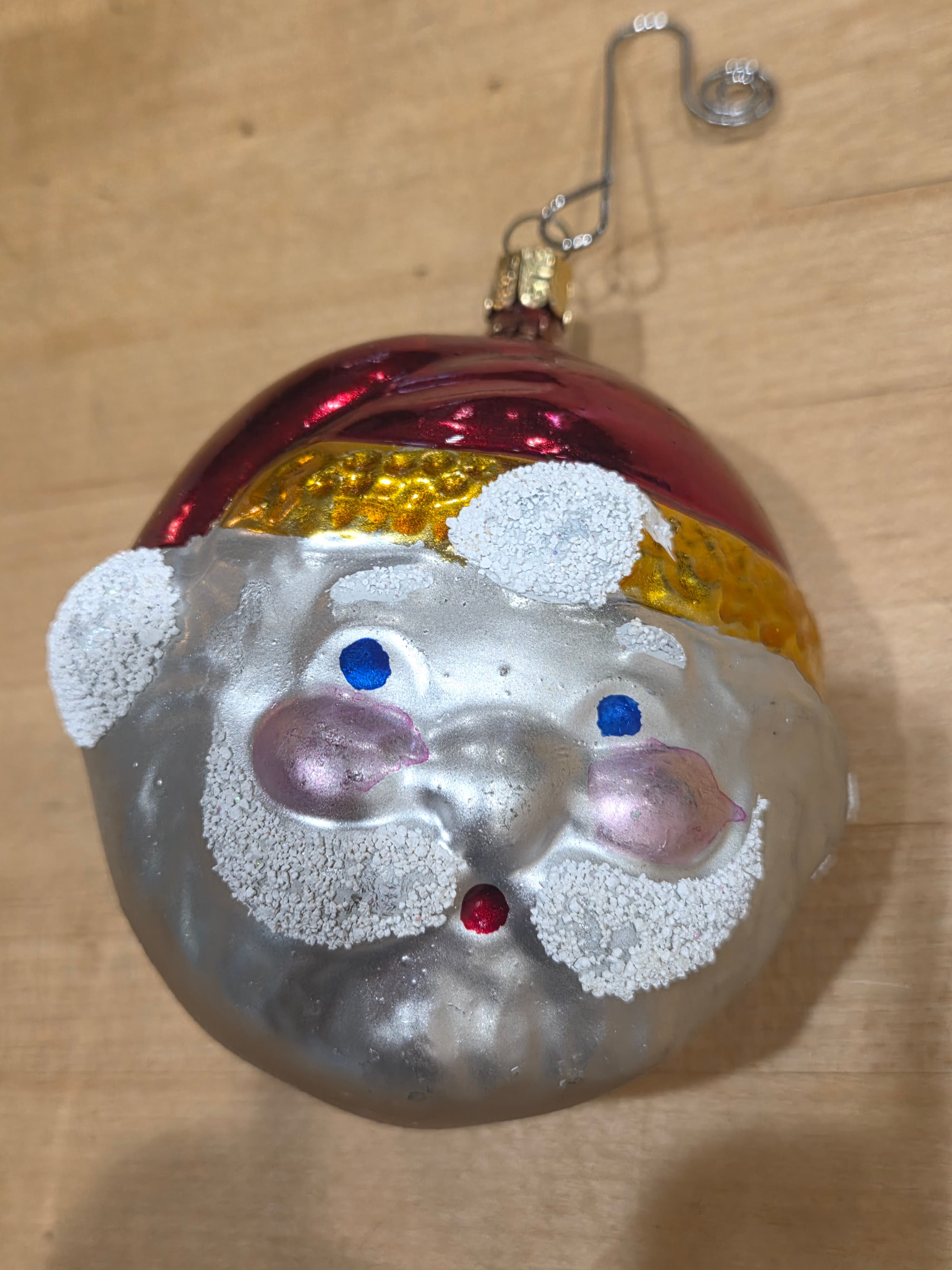Vintage West Germany Mercury Glass Santa Head Christmas Ornament Mica Beard - Thumbnail 2