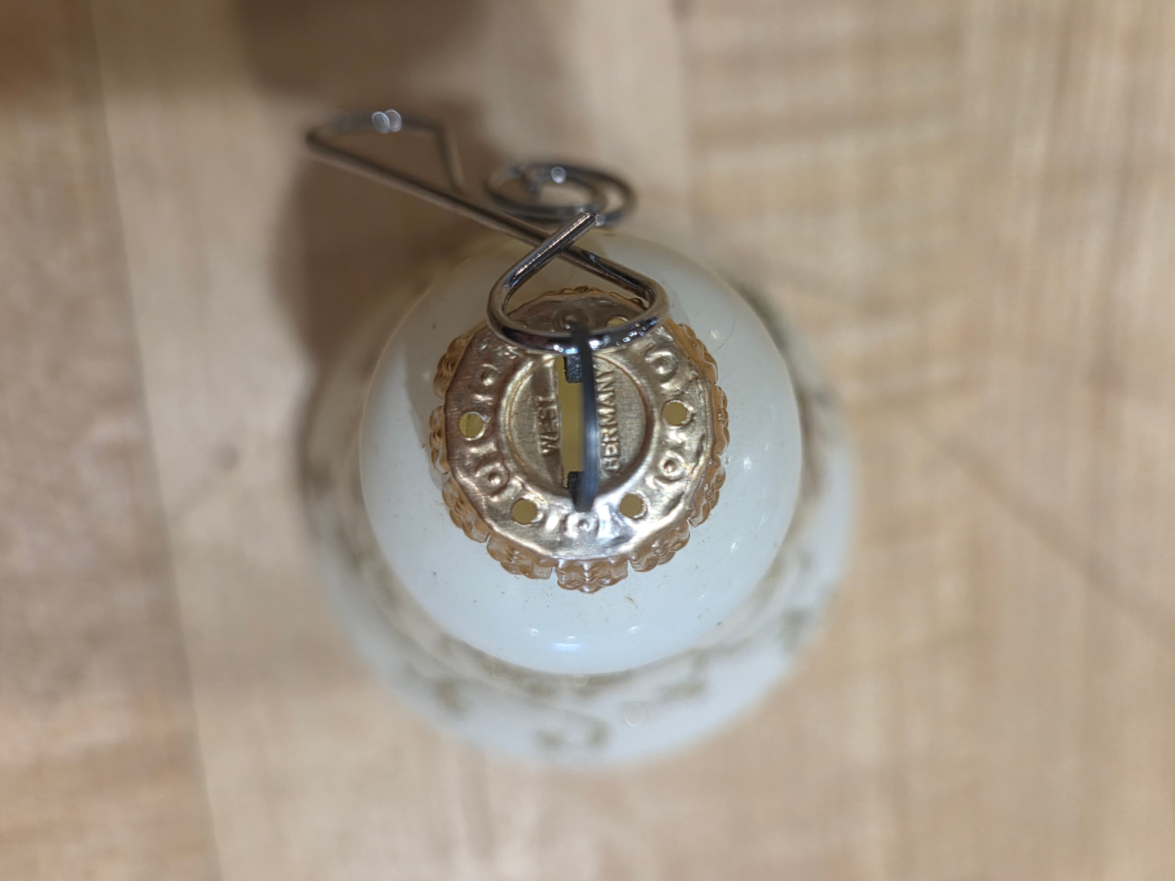 Vintage West Germany Milk Glass Bell Ornament with Wildflower Decal & Gold - Thumbnail 2
