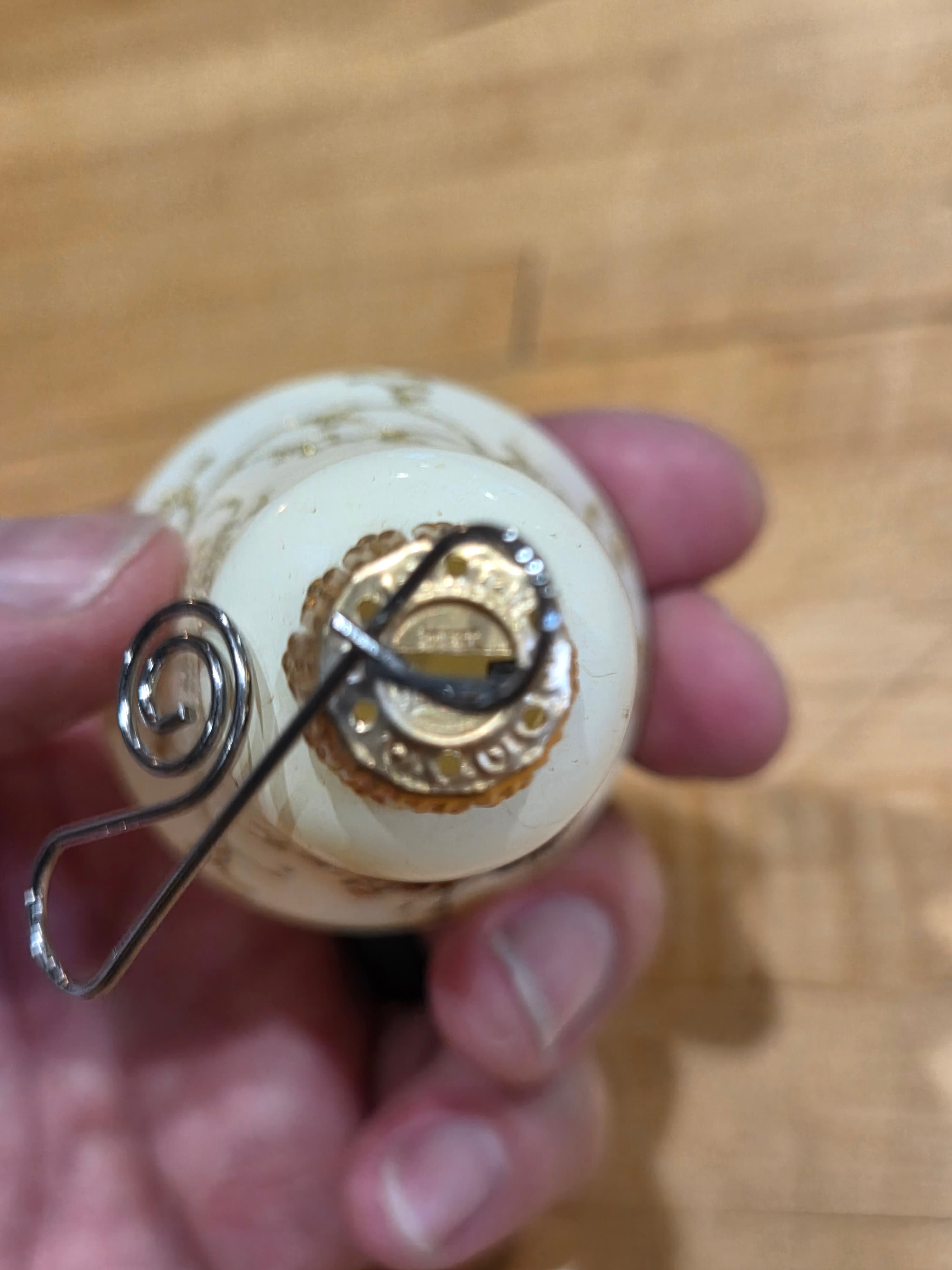 Vintage West Germany Milk Glass Bell Ornament with Wildflower Decal & Gold - Thumbnail 3