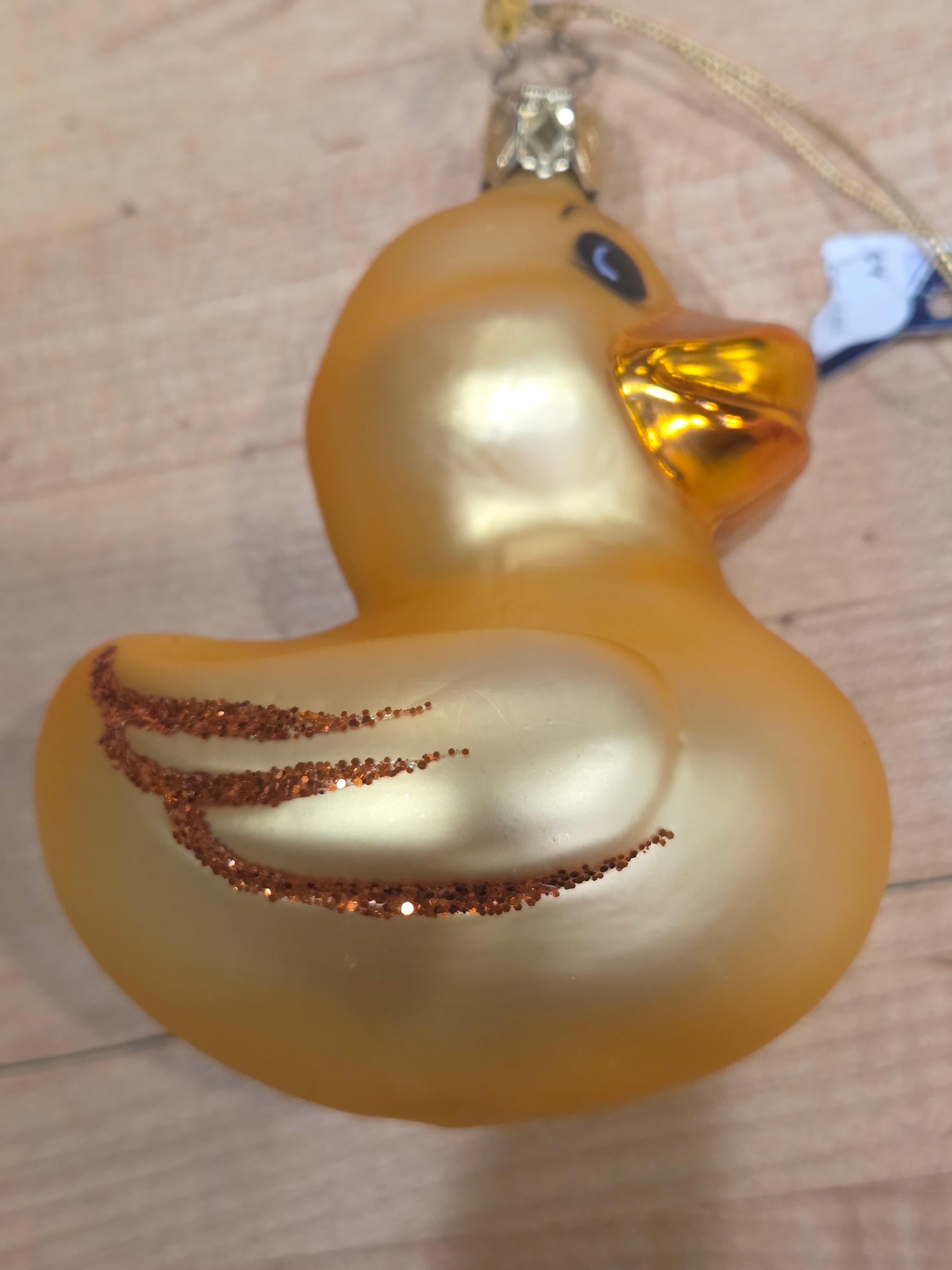 Vintage West Germany Yellow Rubber Ducky Blown Glass Christmas Ornament Glitter