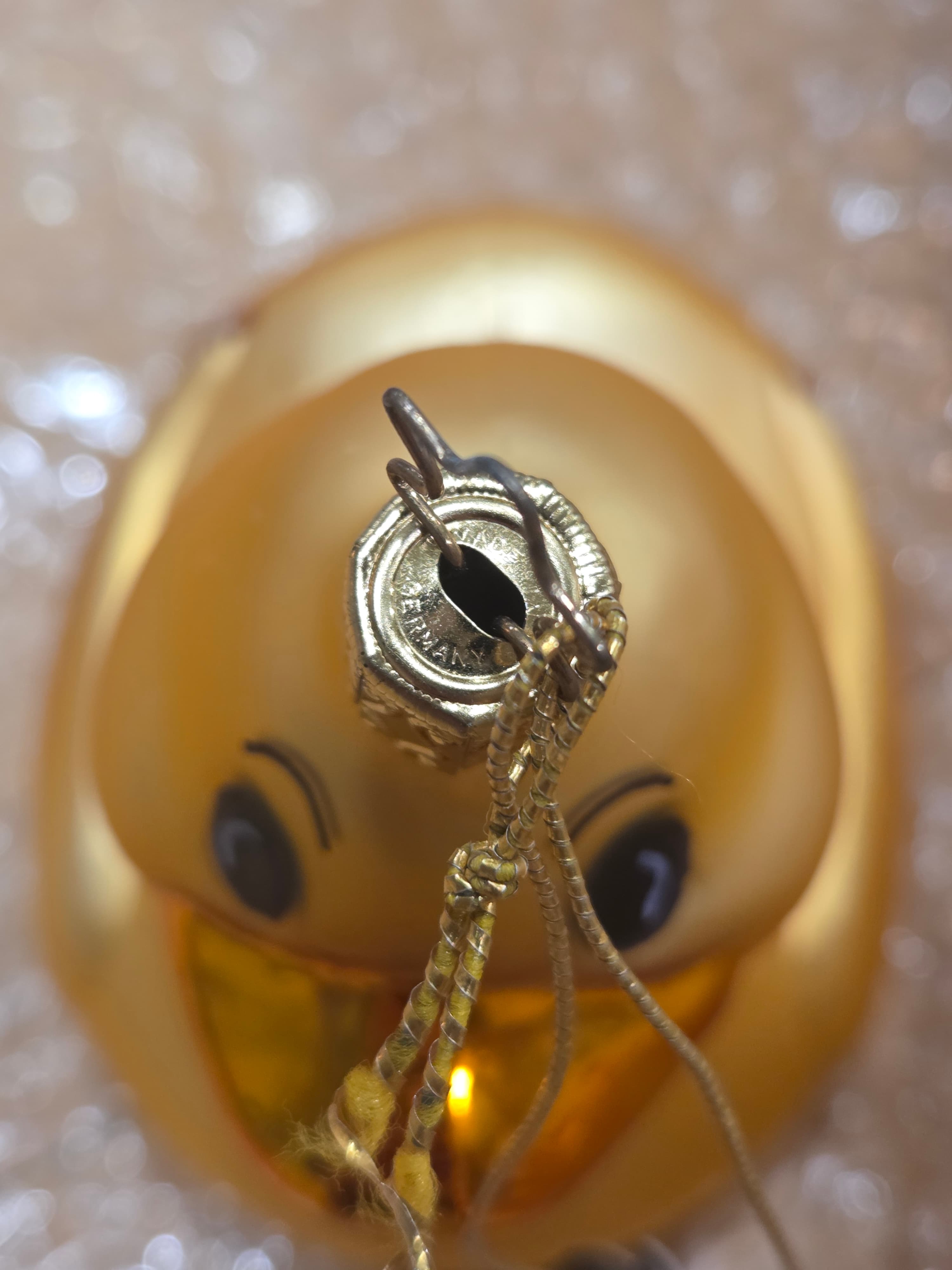 Vintage West Germany Yellow Rubber Ducky Blown Glass Christmas Ornament Glitter - Thumbnail 3