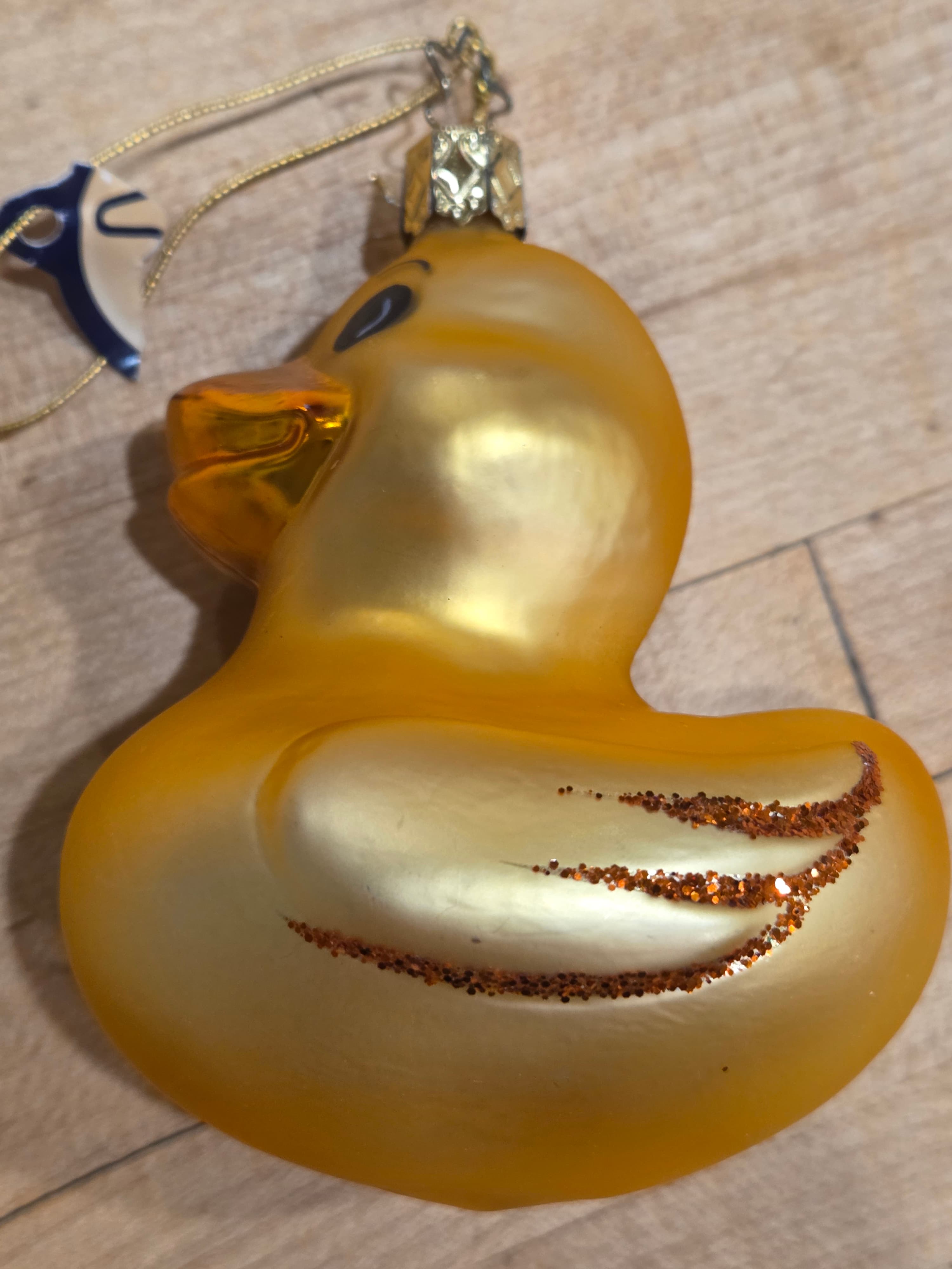 Vintage West Germany Yellow Rubber Ducky Blown Glass Christmas Ornament Glitter - Thumbnail 4
