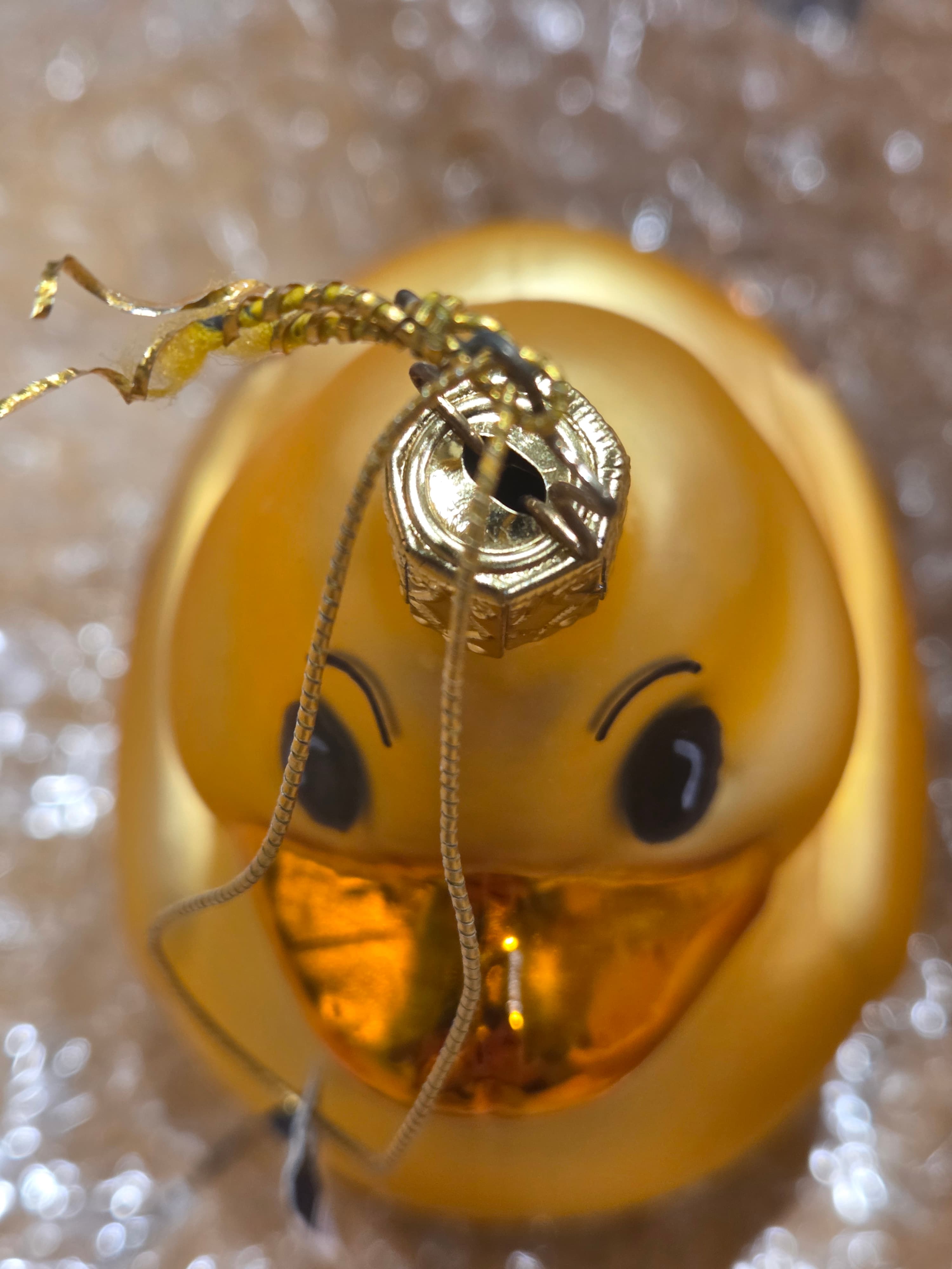 Vintage West Germany Yellow Rubber Ducky Blown Glass Christmas Ornament Glitter - Thumbnail 2
