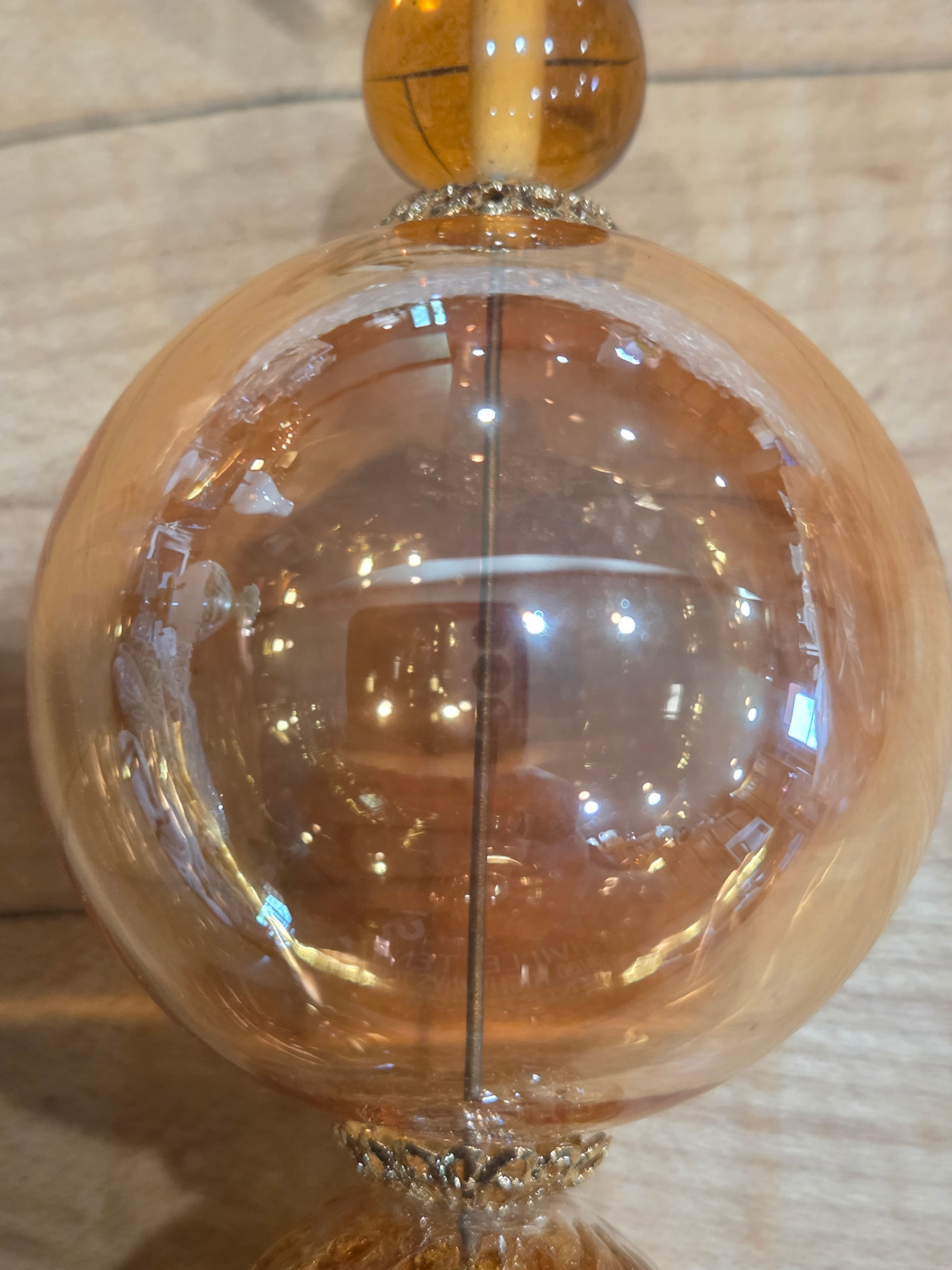 Vintage Amber Glass Beaded Icicle Ornament Metal Filigree Finial Teardrop Drop - Thumbnail 3