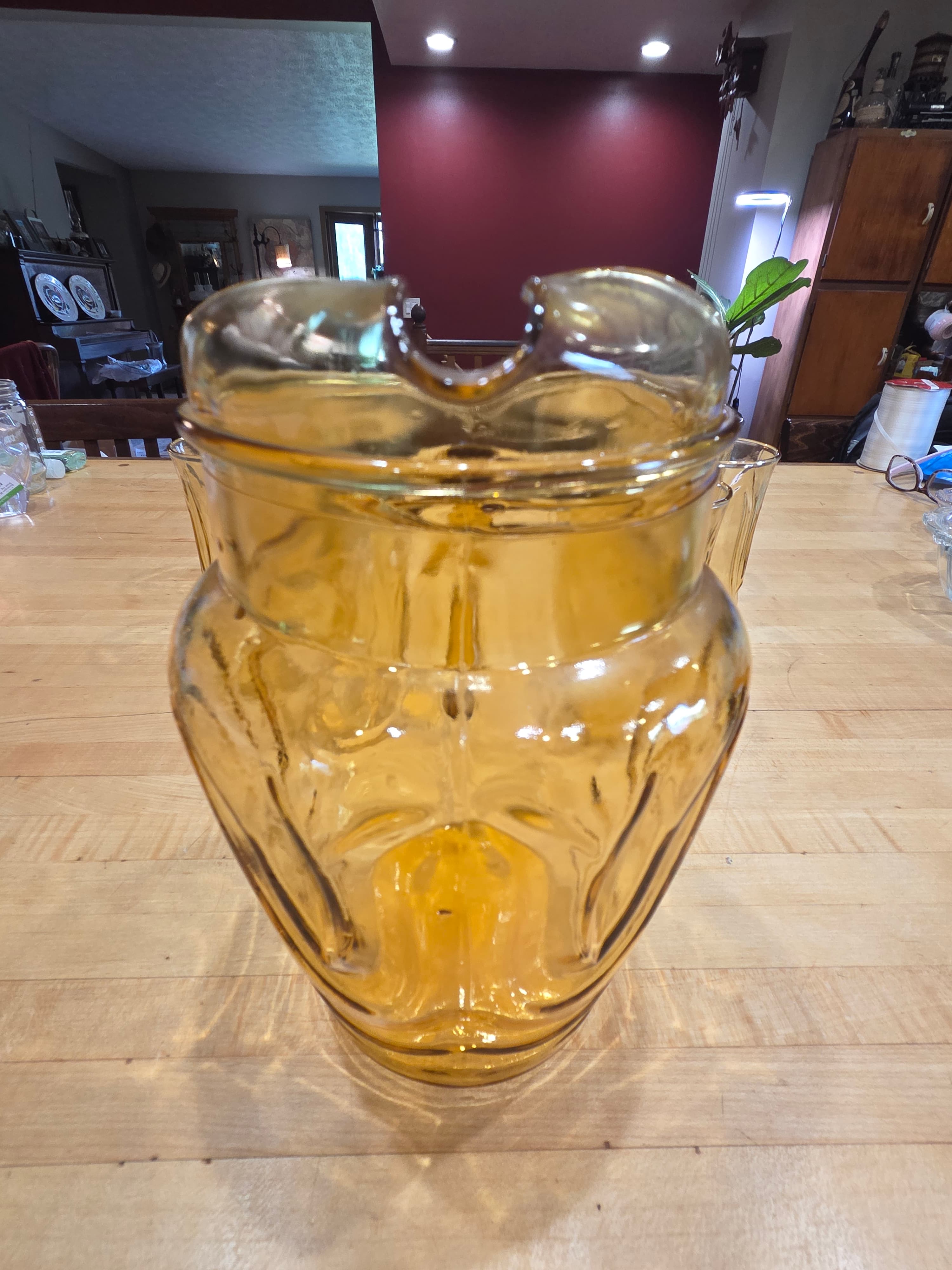 Vintage Indiana Glass Amber Mt Vernon Pitcher and 6 Tumblers Beverage Set - Thumbnail 3