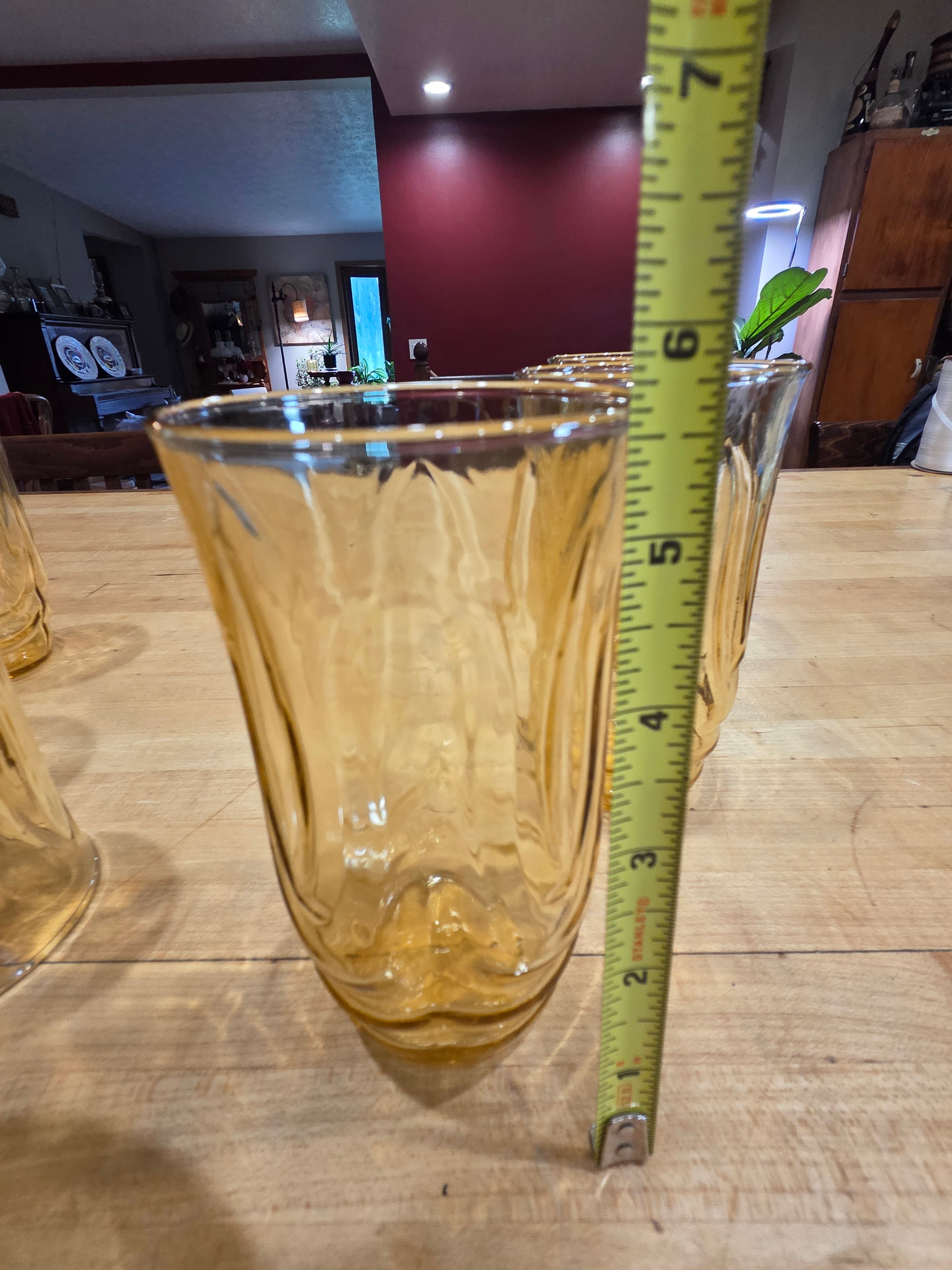 Vintage Indiana Glass Amber Mt Vernon Pitcher and 6 Tumblers Beverage Set - Thumbnail 9