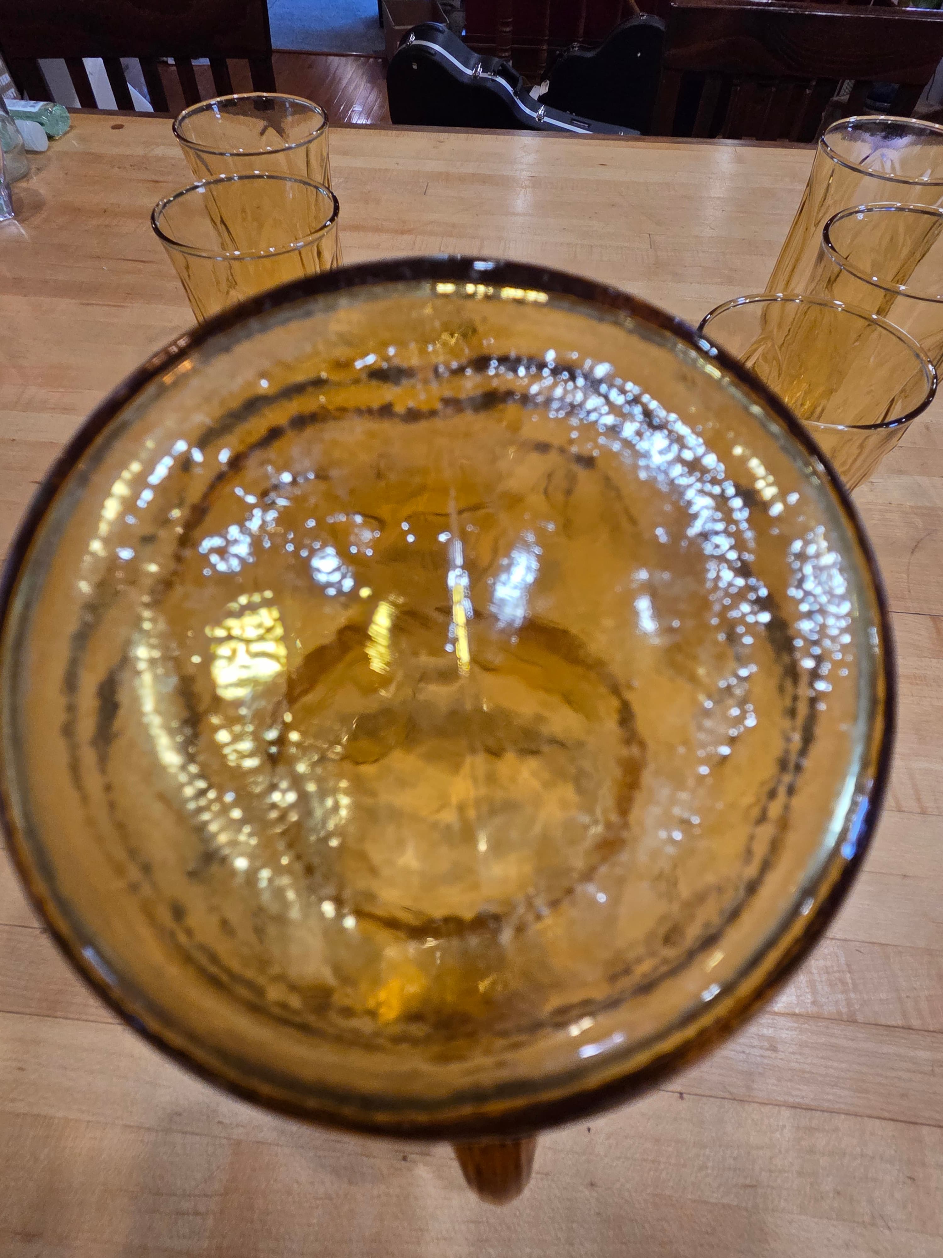 Vintage Indiana Glass Amber Mt Vernon Pitcher and 6 Tumblers Beverage Set - Thumbnail 6