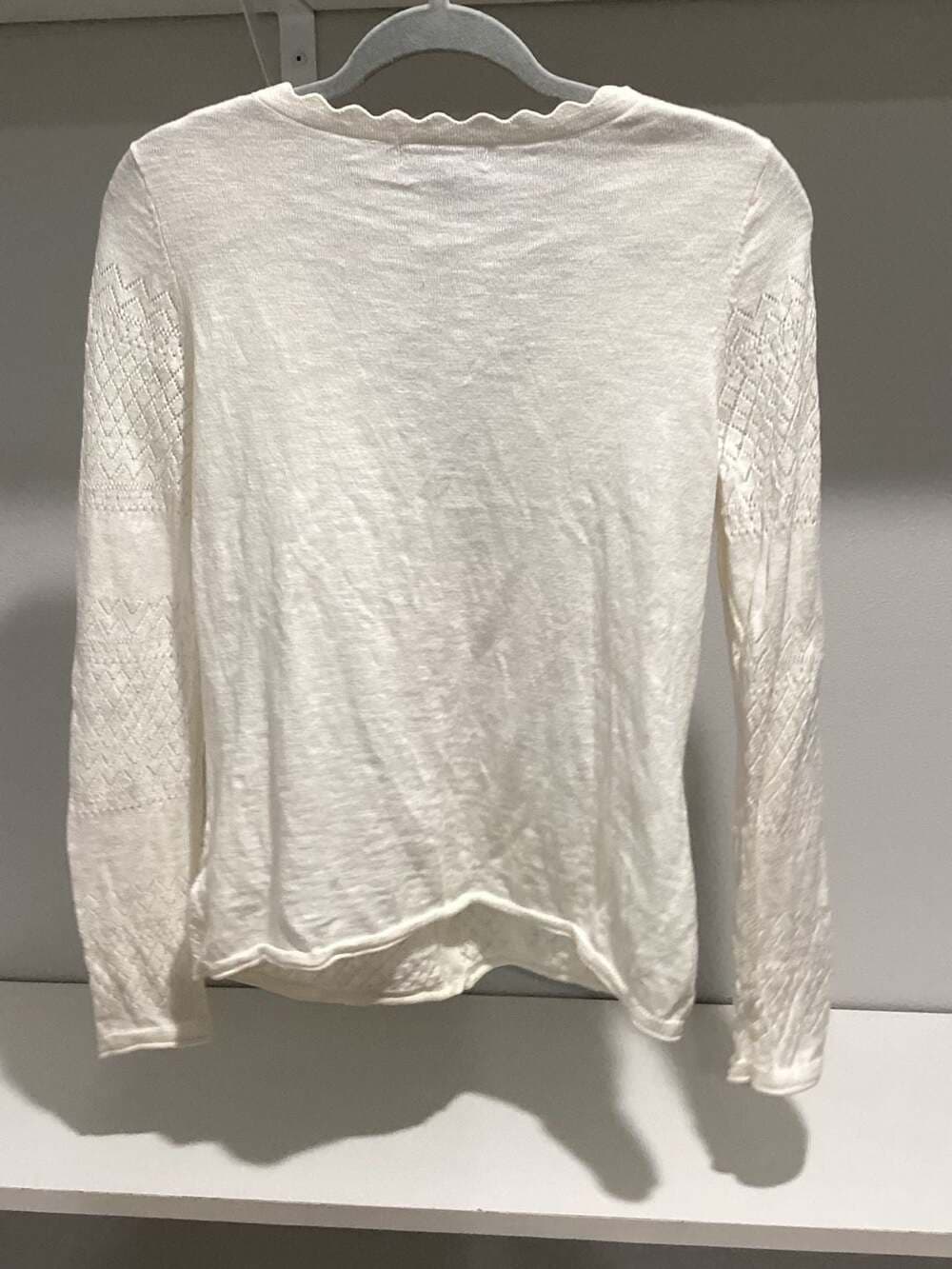 Frye Women's Ivory White Pointelle V-Neck Scalloped Trim Cardigan Sweater Size S - Thumbnail 2